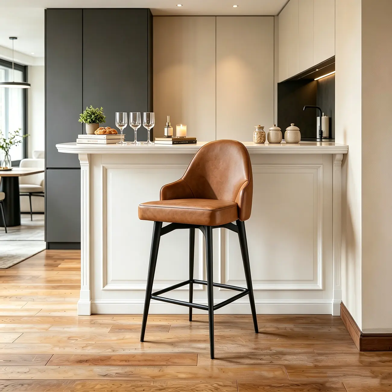 360° Swivel Modern Counter Stool In Faux Leather And Chenille Fabric Image - 12 | homeyfad