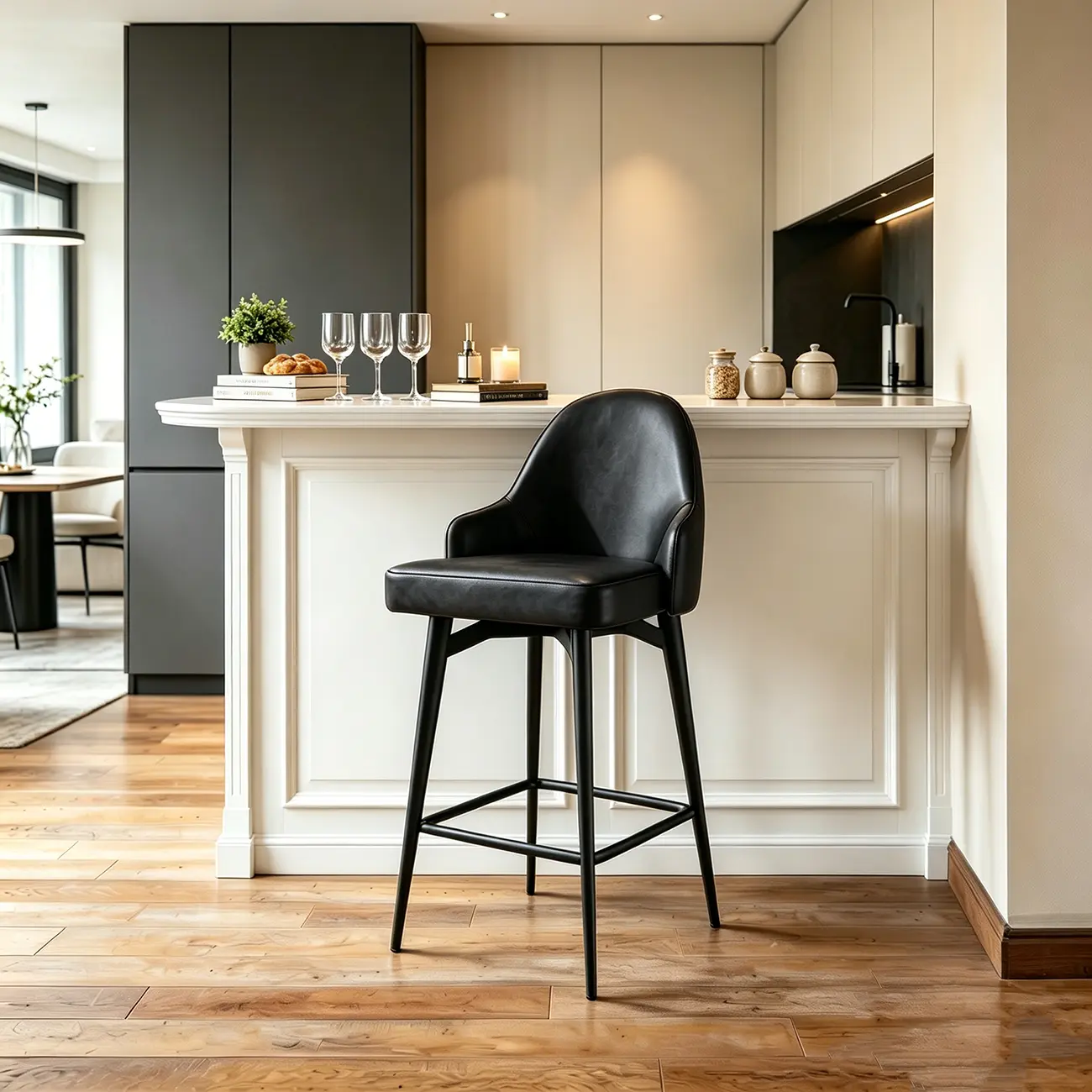 360° Swivel Modern Counter Stool In Faux Leather And Chenille Fabric Image - 13 | homeyfad