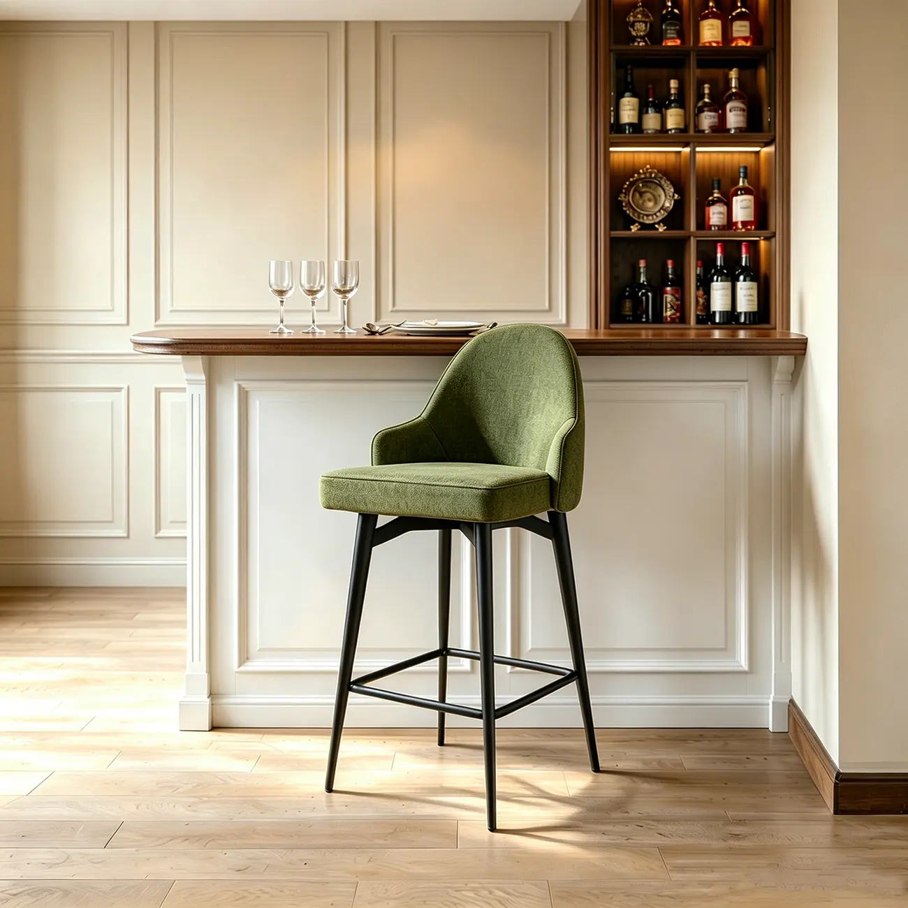 360° Swivel Modern Counter Stool In Faux Leather And Chenille Fabric Image - 14 | homeyfad
