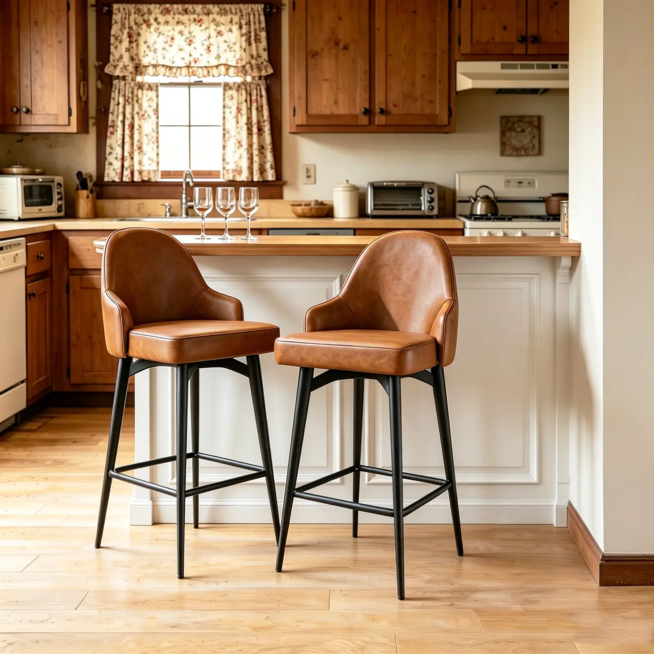 360° Swivel Modern Counter Stool In Faux Leather And Chenille Fabric Image - 2 | homeyfad