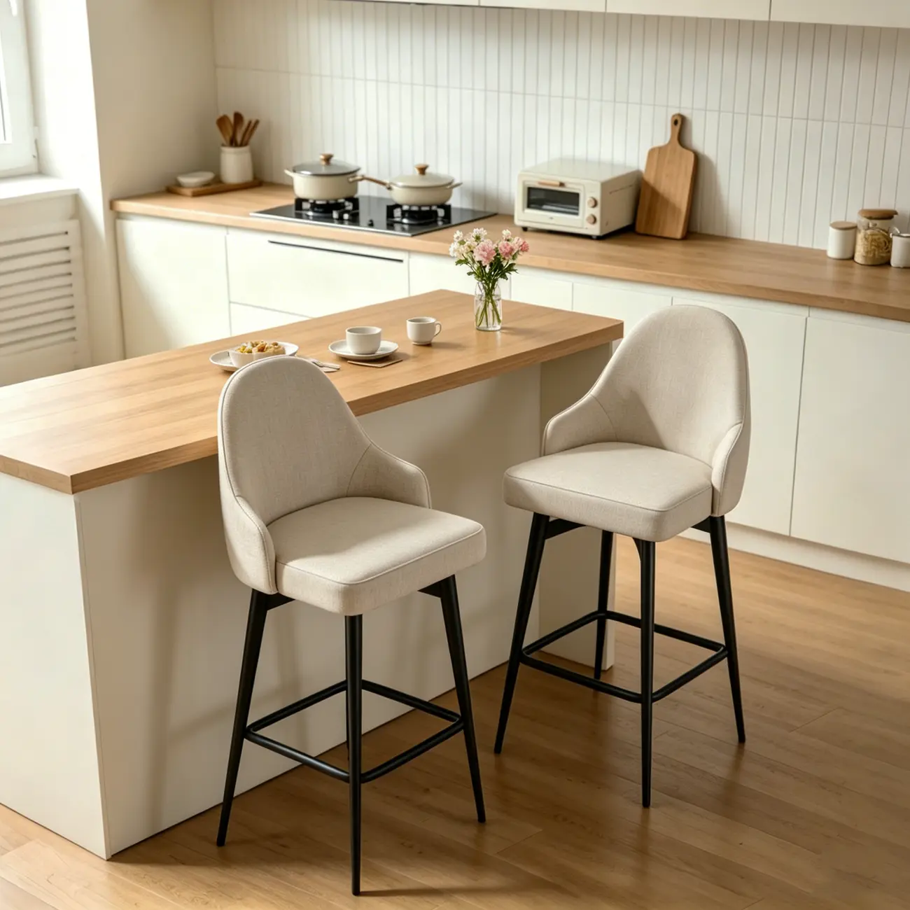 360° Swivel Modern Counter Stool In Faux Leather And Chenille Fabric Image - 16 | homeyfad