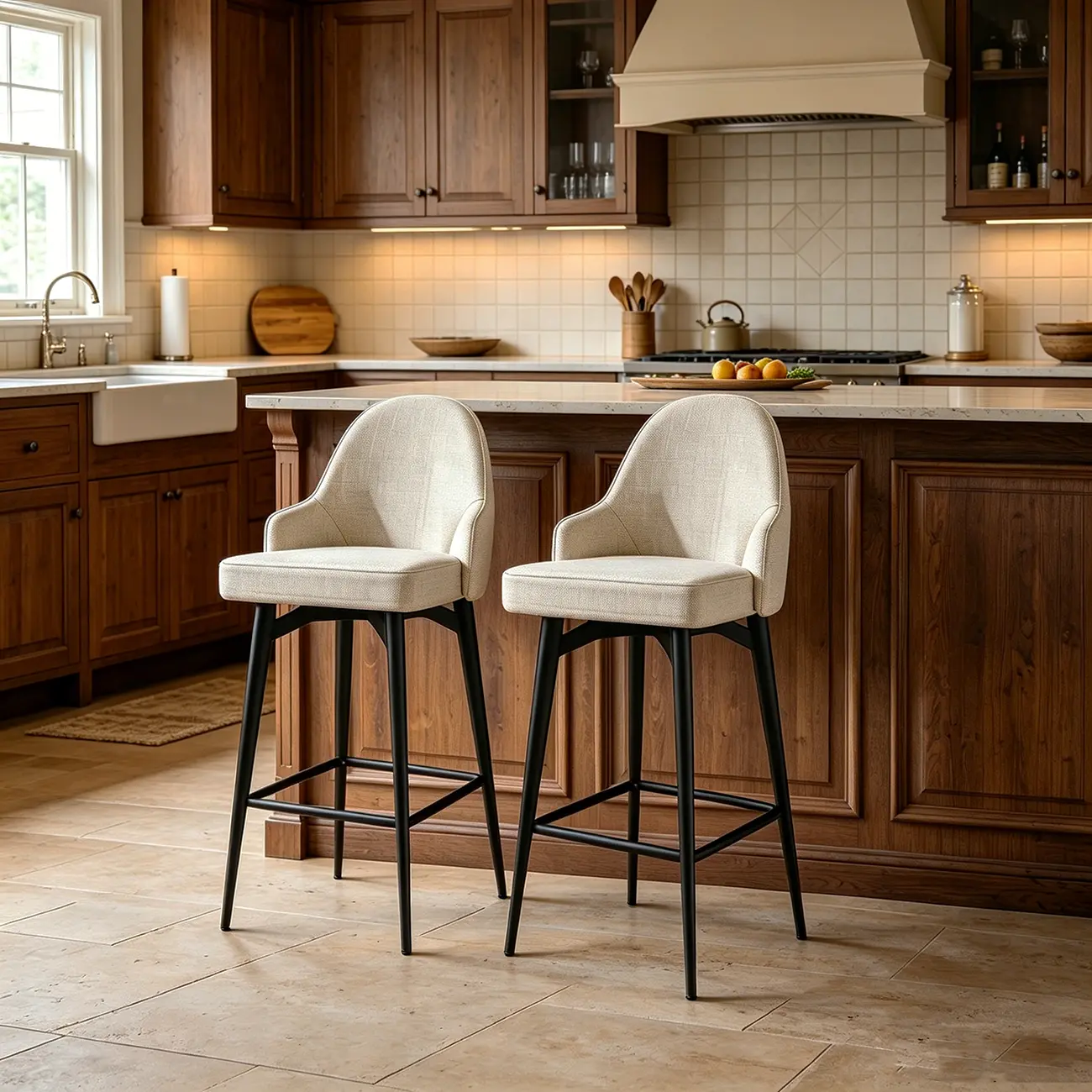 360° Swivel Modern Counter Stool In Faux Leather And Chenille Fabric Image - 15 | homeyfad