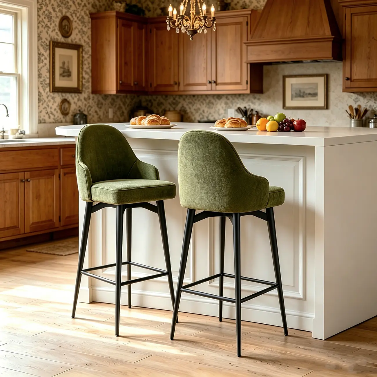 360° Swivel Modern Counter Stool In Faux Leather And Chenille Fabric Image - 8 | homeyfad