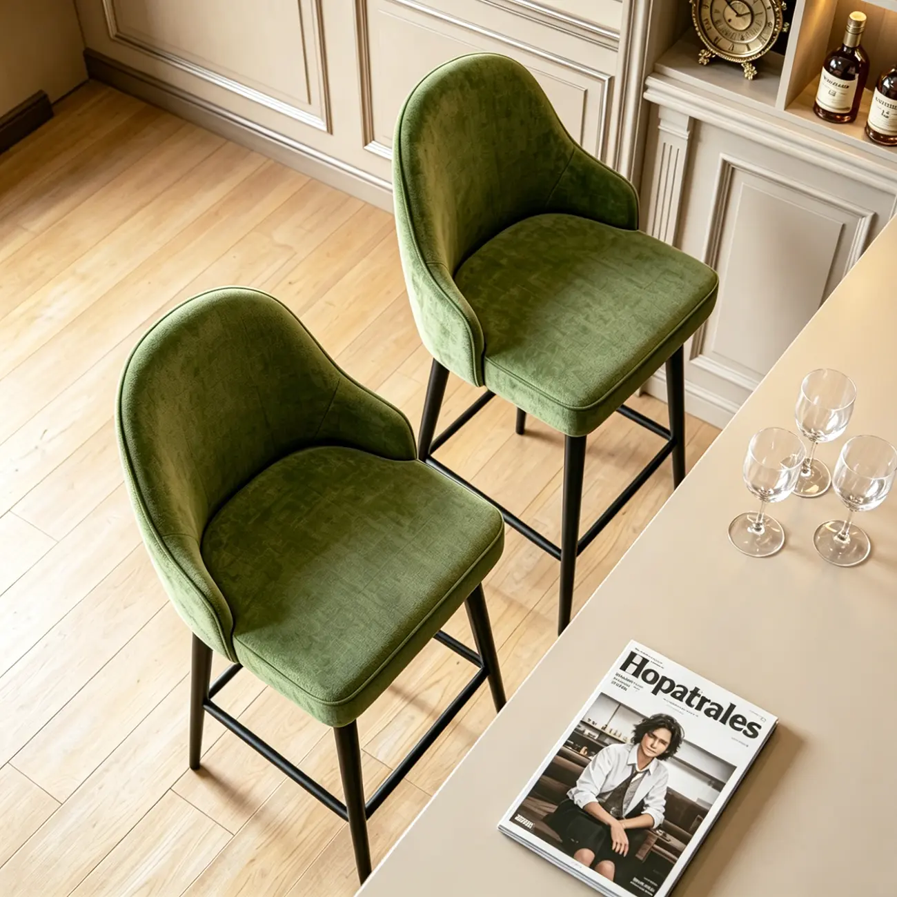 360° Swivel Modern Counter Stool In Faux Leather And Chenille Fabric Image - 4 | homeyfad