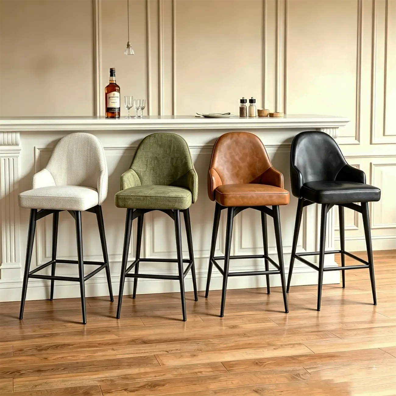 360° Swivel Modern Counter Stool In Faux Leather And Chenille Fabric Image - 1 | homeyfad