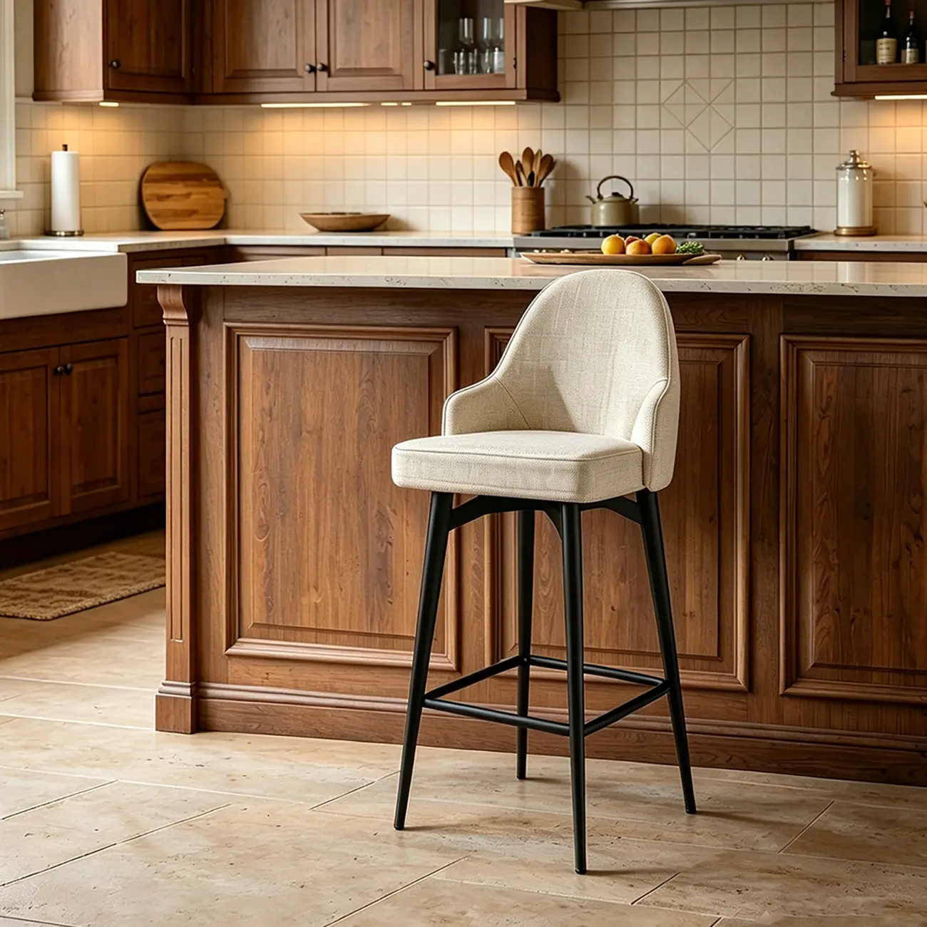 360° Swivel Modern Counter Stool In Faux Leather And Chenille Fabric Image - 10 | homeyfad