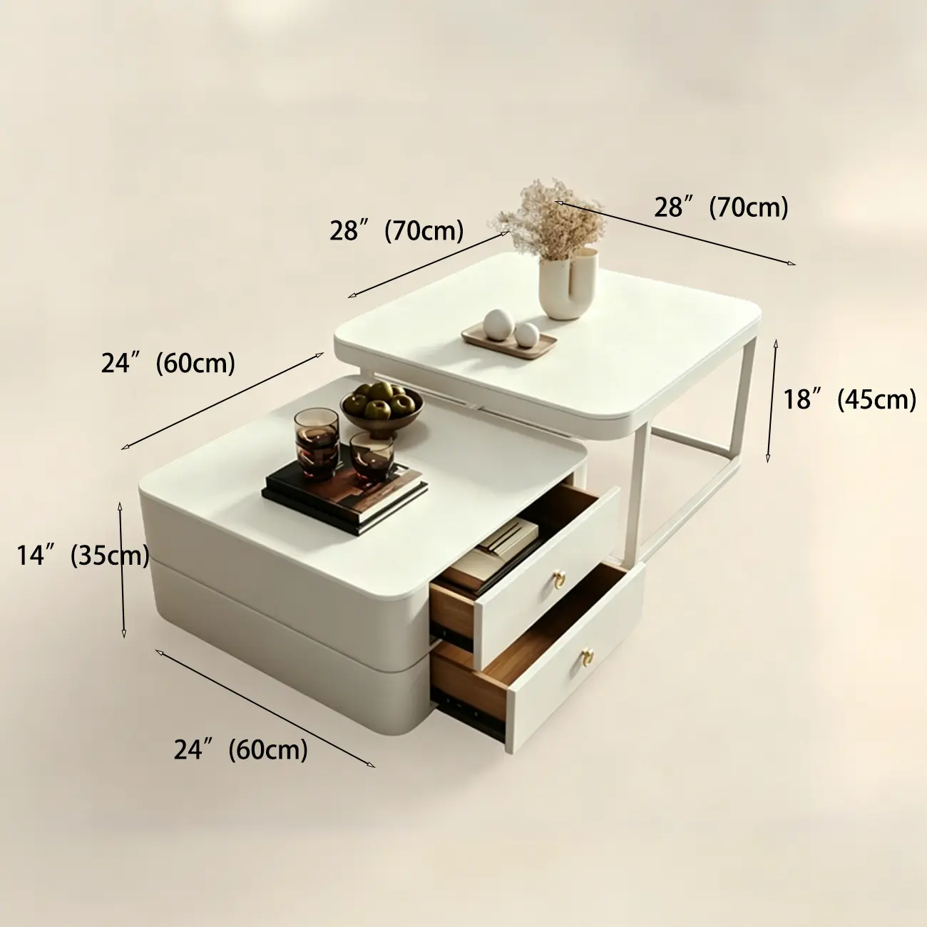 Anti-Scratch Stone Top White Nesting Coffee Table with Storage Image - 8 | homeyfad