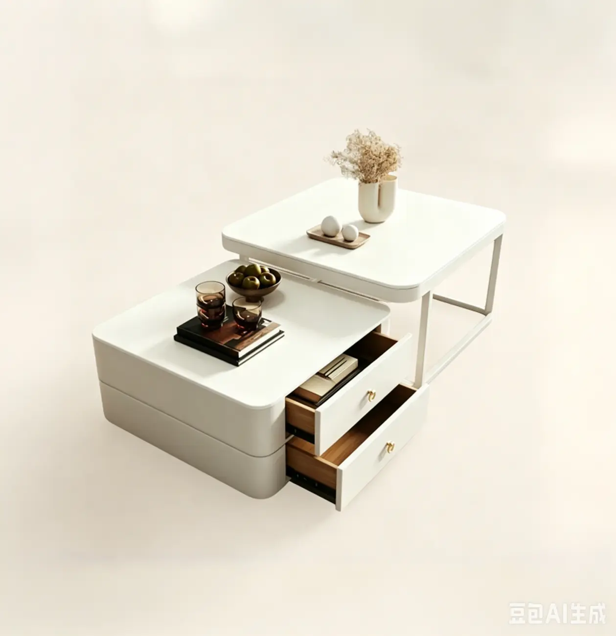 Anti-Scratch Stone Top White Nesting Coffee Table with Storage Image - 6 | homeyfad