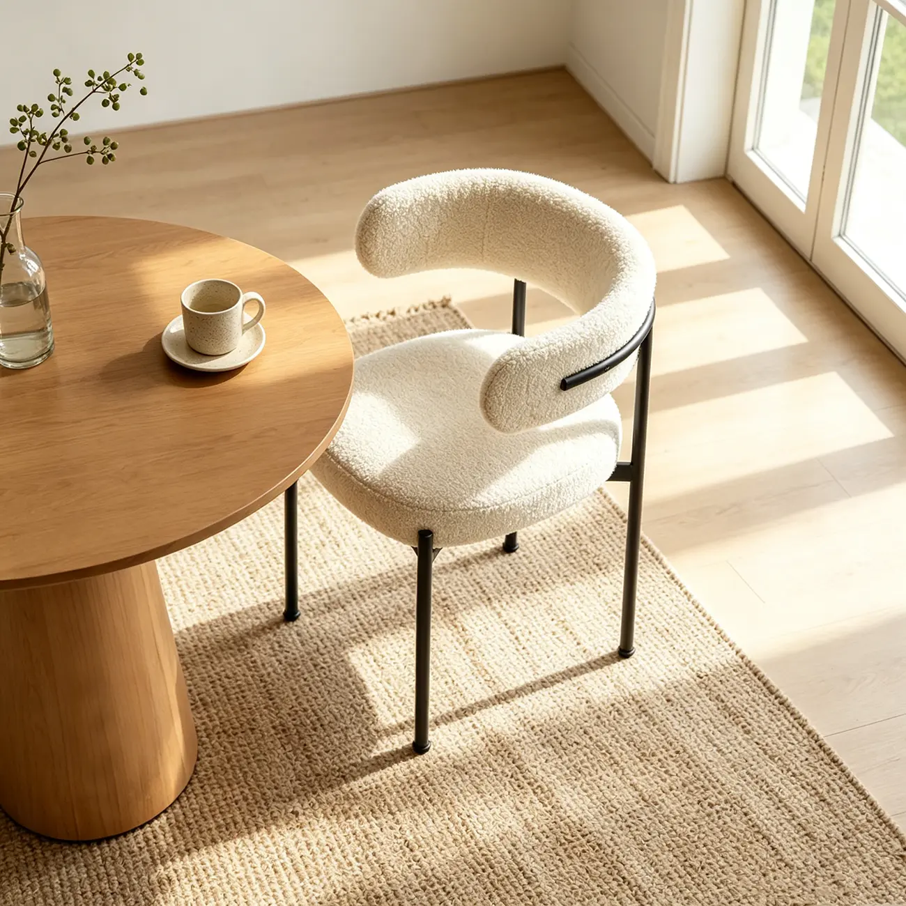 Minimalist White Curved Back Buncle Dining Chairs With Metal Frame Image - 6 | homeyfad