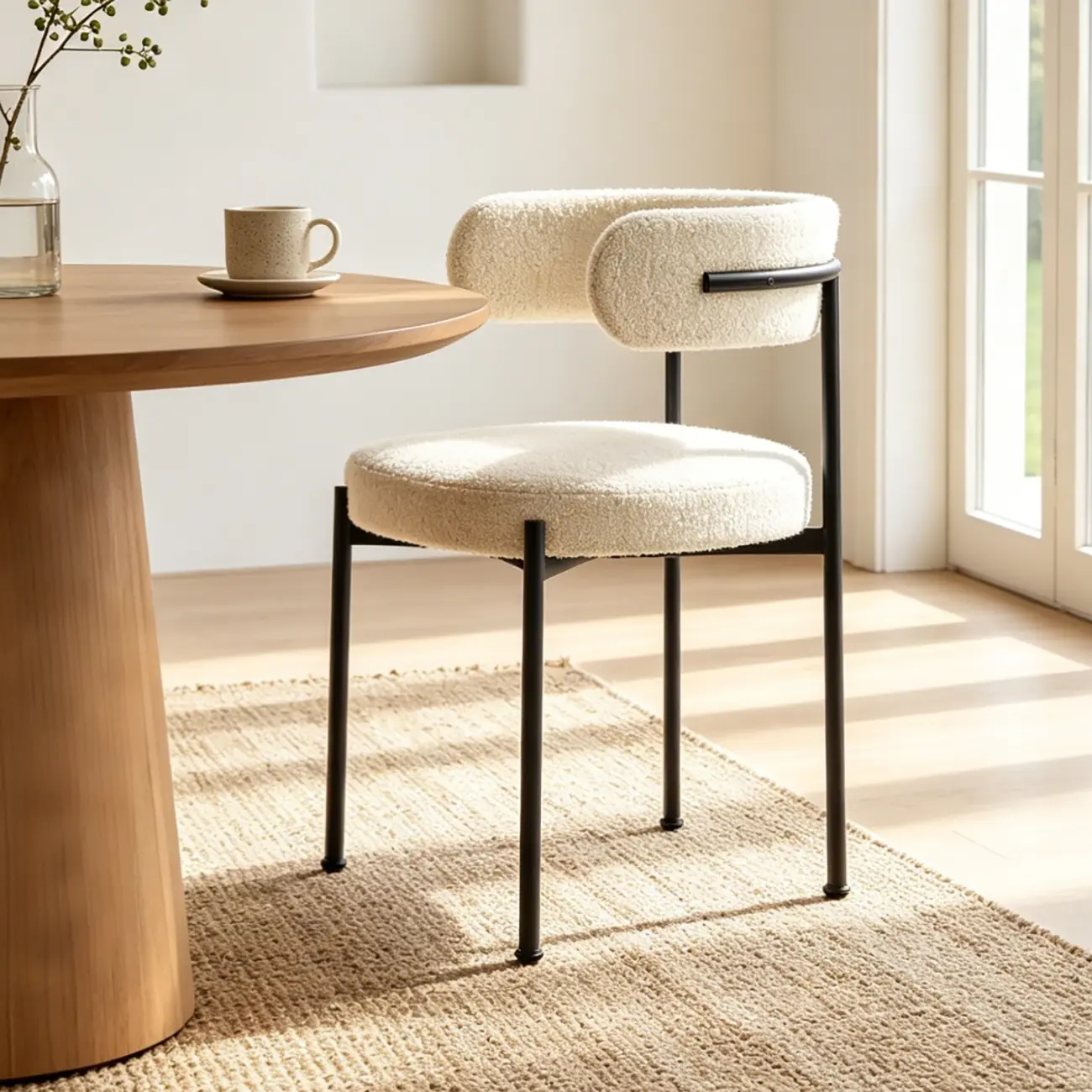 Minimalist White Curved Back Buncle Dining Chairs With Metal Frame Image - 1 | homeyfad