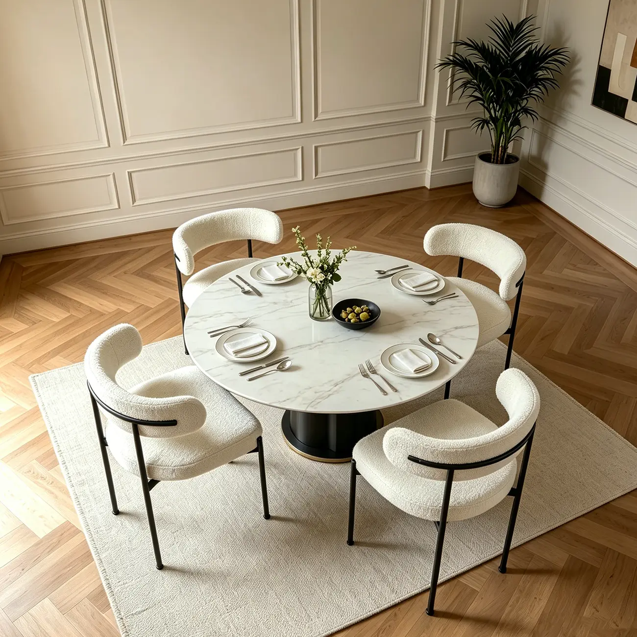Minimalist White Curved Back Buncle Dining Chairs With Metal Frame Image - 2 | homeyfad