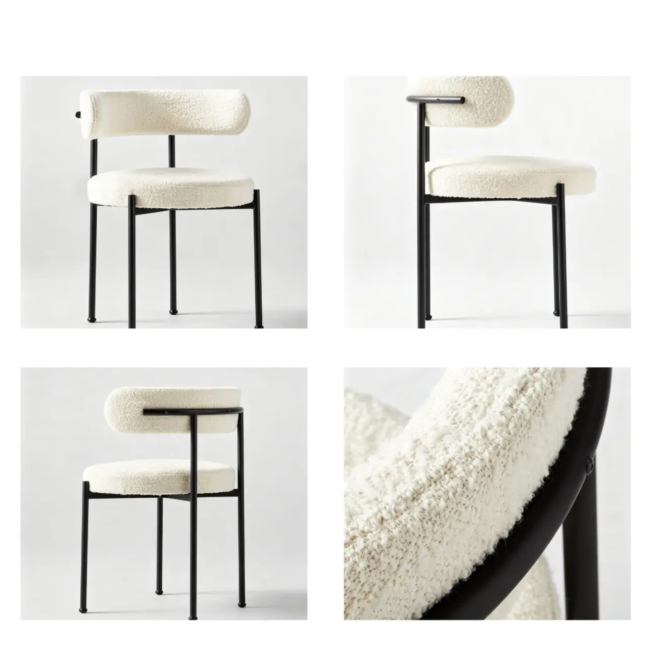 Minimalist White Curved Back Buncle Dining Chairs With Metal Frame Image - 9 | homeyfad