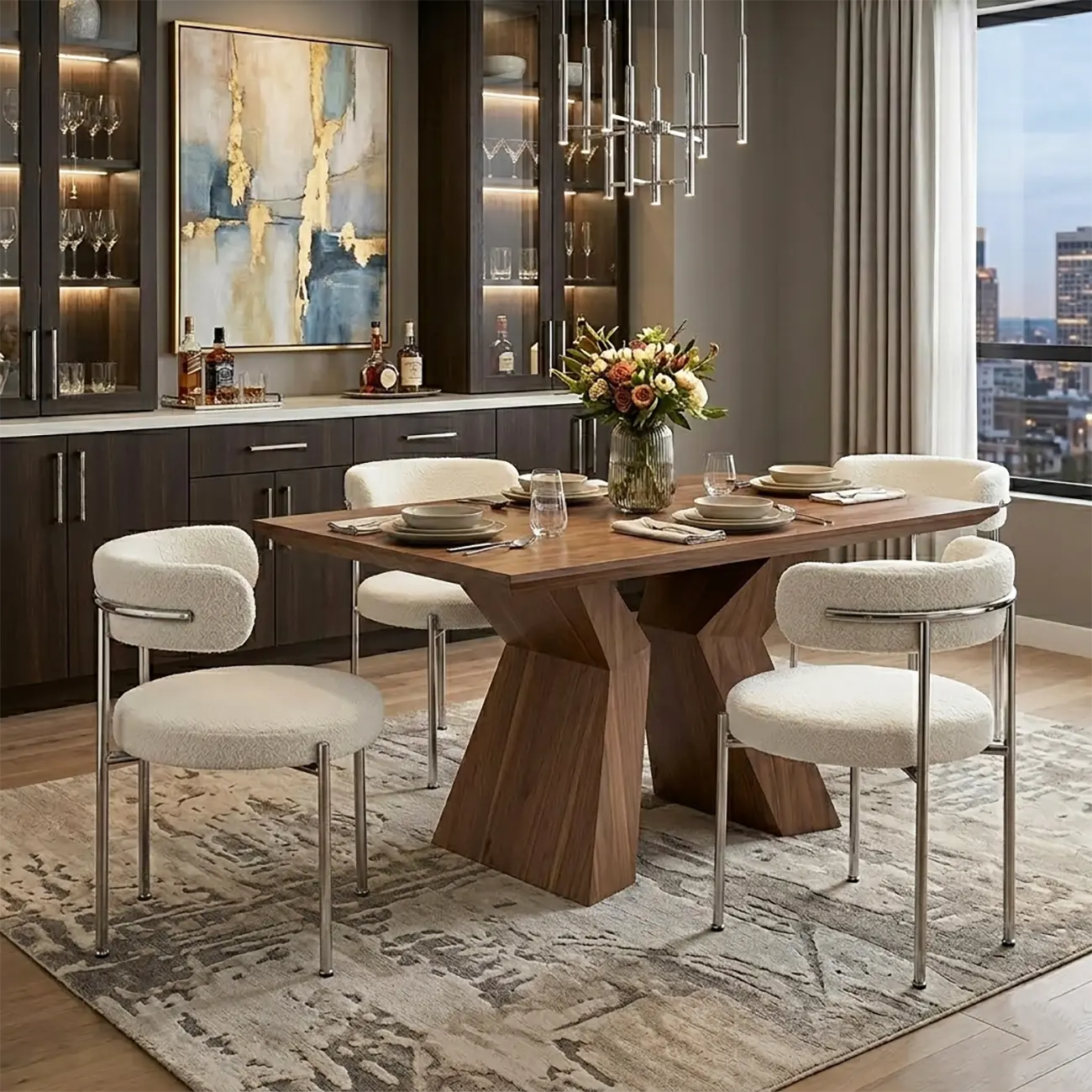 Minimalist White Curved Back Buncle Dining Chairs With Metal Frame Image - 10 | homeyfad