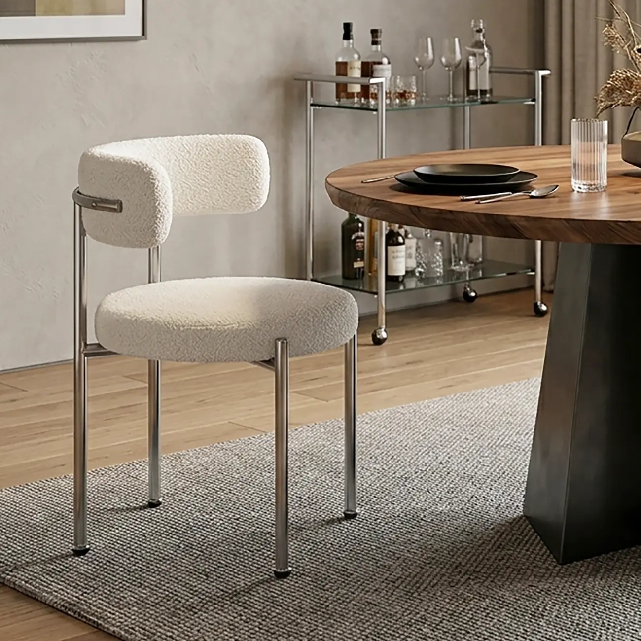 Minimalist White Curved Back Buncle Dining Chairs With Metal Frame Image - 4 | homeyfad