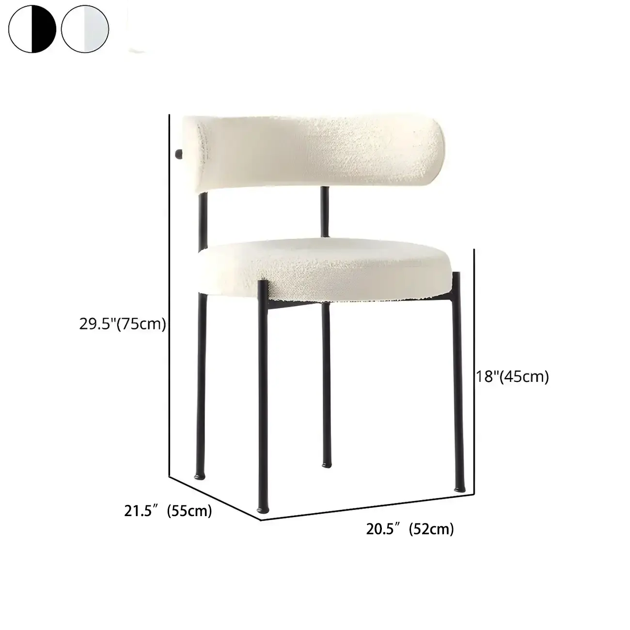 Minimalist White Curved Back Buncle Dining Chairs With Metal Frame #size | homeyfad