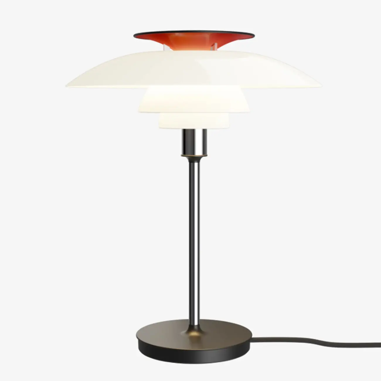 Minimalist White 3-tier Layered Accent Table Lamp With Red-orange Top Image - 7 | homeyfad