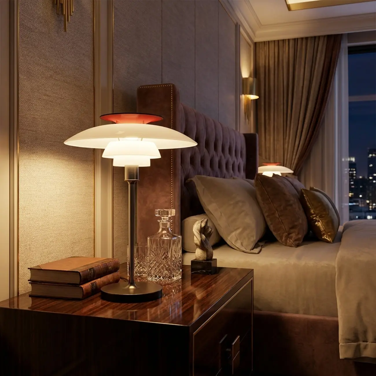 Minimalist White 3-tier Layered Accent Table Lamp With Red-orange Top Image - 3 | homeyfad