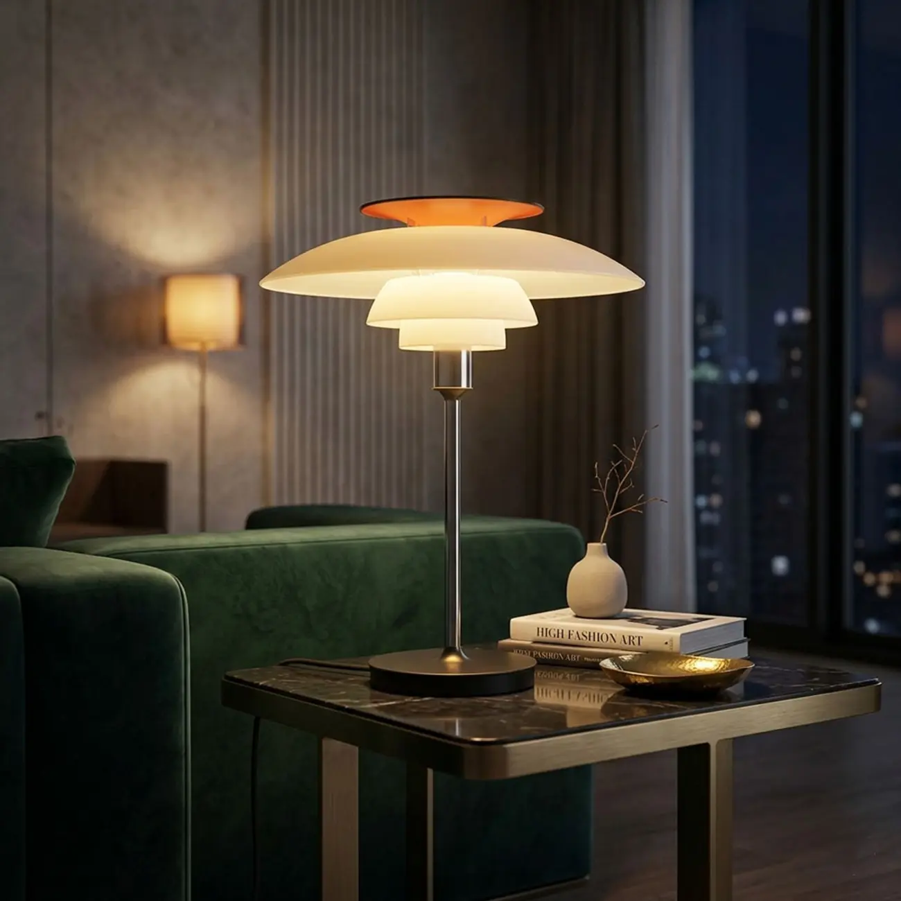 Minimalist White 3-tier Layered Accent Table Lamp With Red-orange Top Image - 1 | homeyfad