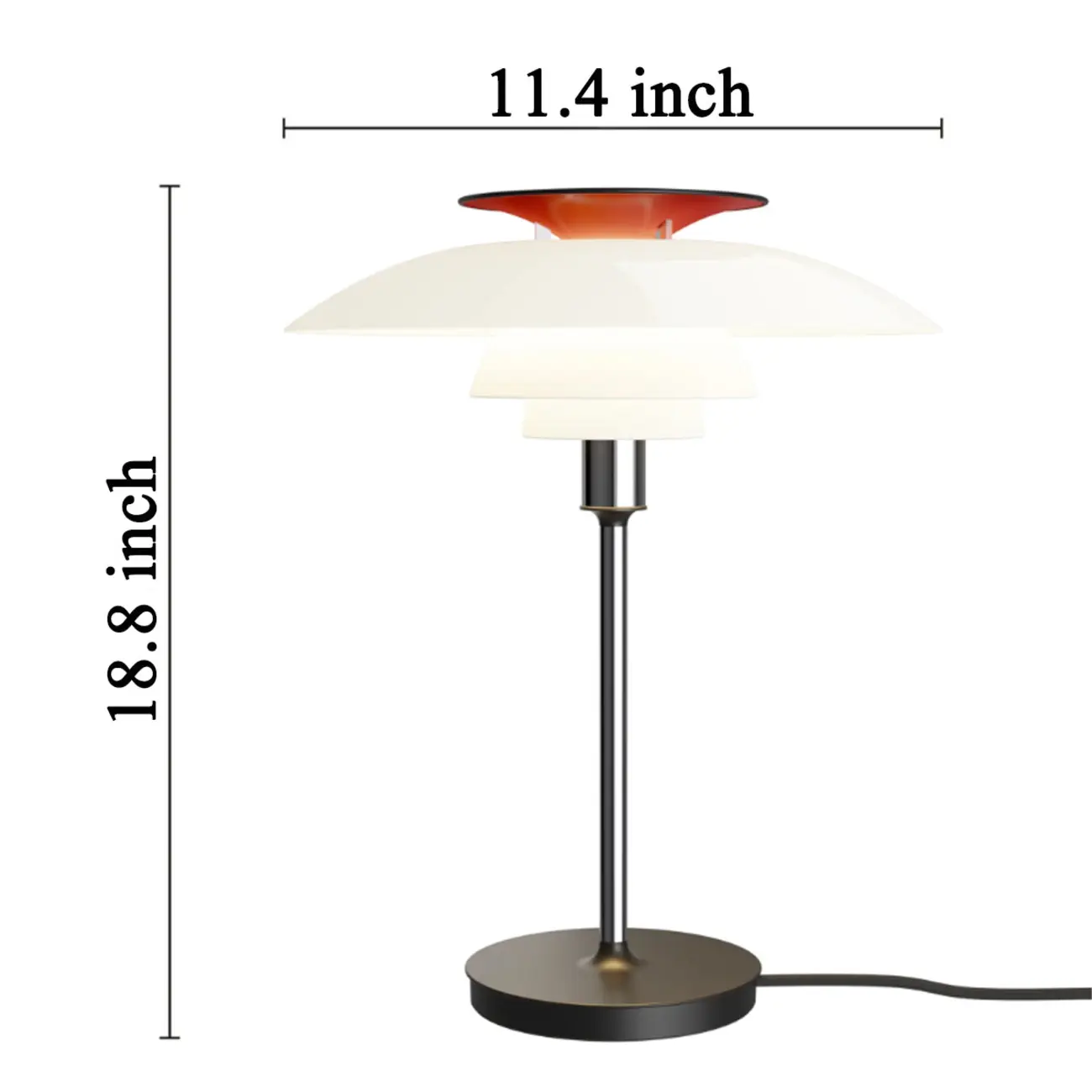 Minimalist White 3-tier Layered Accent Table Lamp With Red-orange Top #size | homeyfad