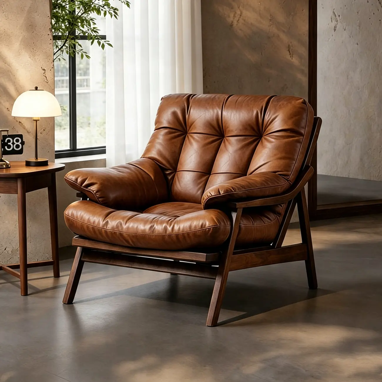 Mid-Century Modern Button-Tufted Leather Accent Chair Image - 1 | homeyfad