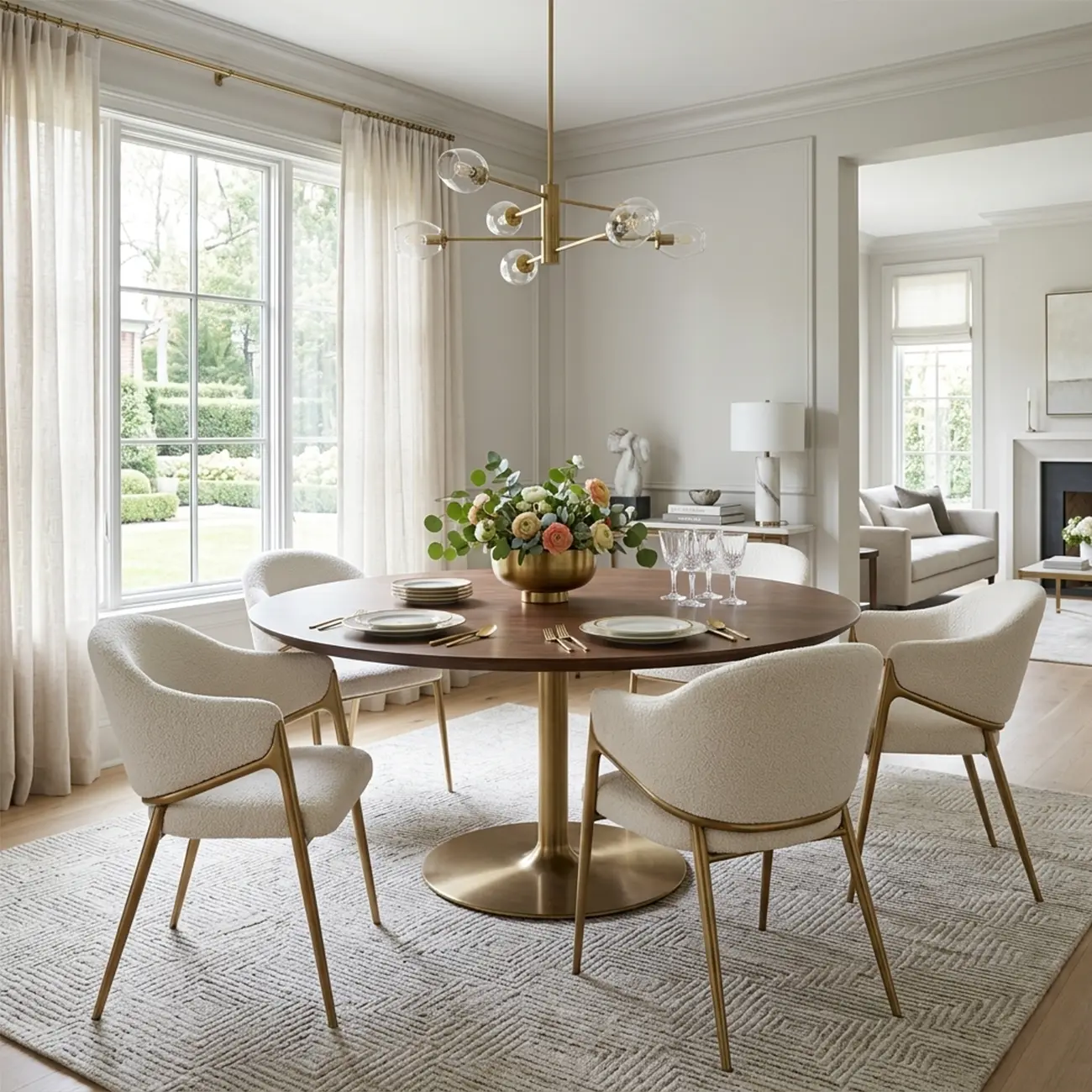 Contemporary Boucle Upholstered Dining Chair With Gold Finish Image - 3 | homeyfad