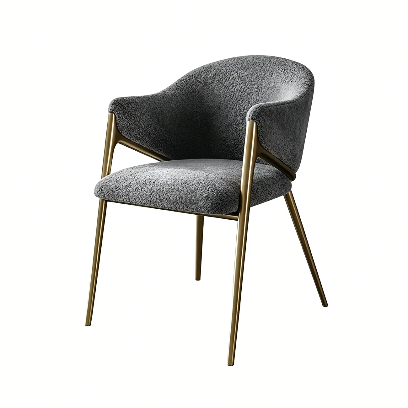 Contemporary Boucle Upholstered Dining Chair With Gold Finish Image - 14 | homeyfad