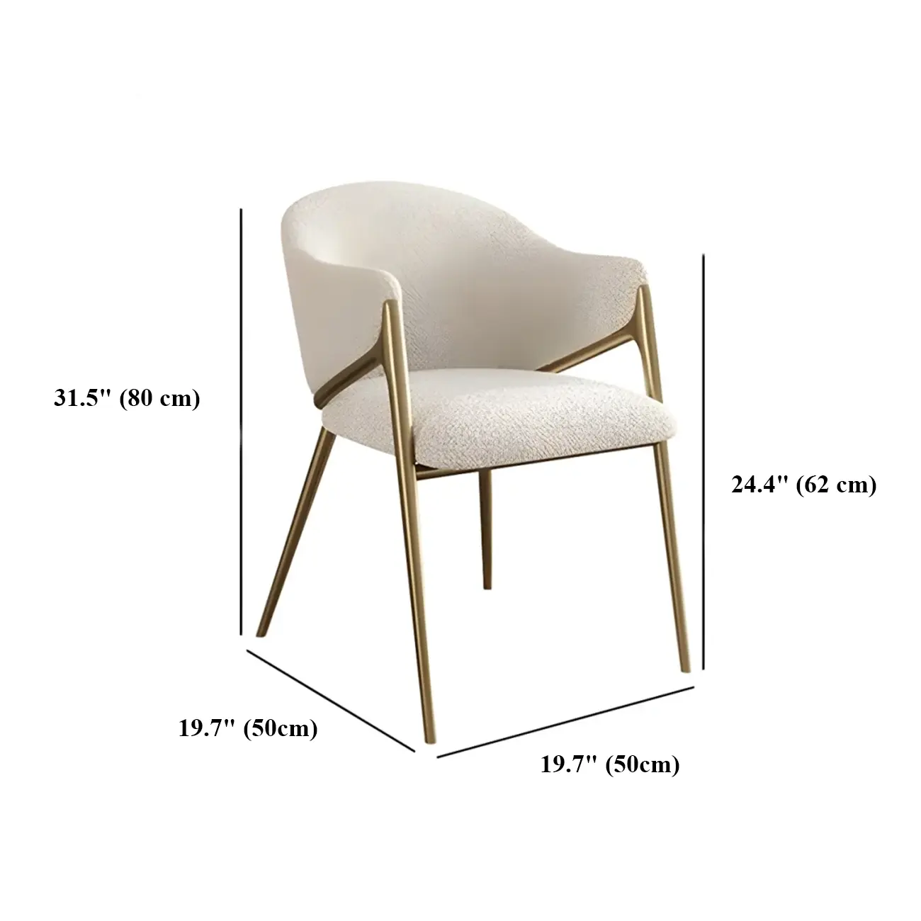 Contemporary Boucle Upholstered Dining Chair With Gold Finish #size | homeyfad