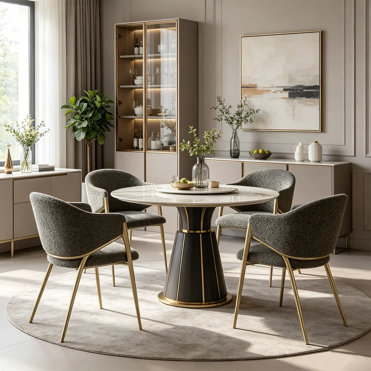 Contemporary Boucle Upholstered Dining Chair With Gold Finish Image - 4 | homeyfad