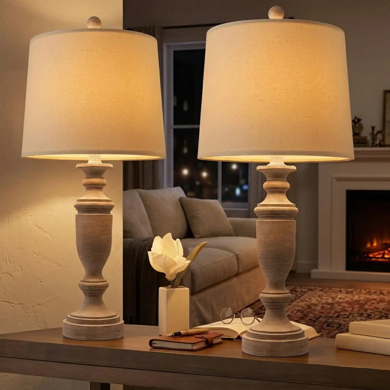 Vintage Farmhouse Touch Control Table Lamp with Fabric Shade Image - 2 | homeyfad