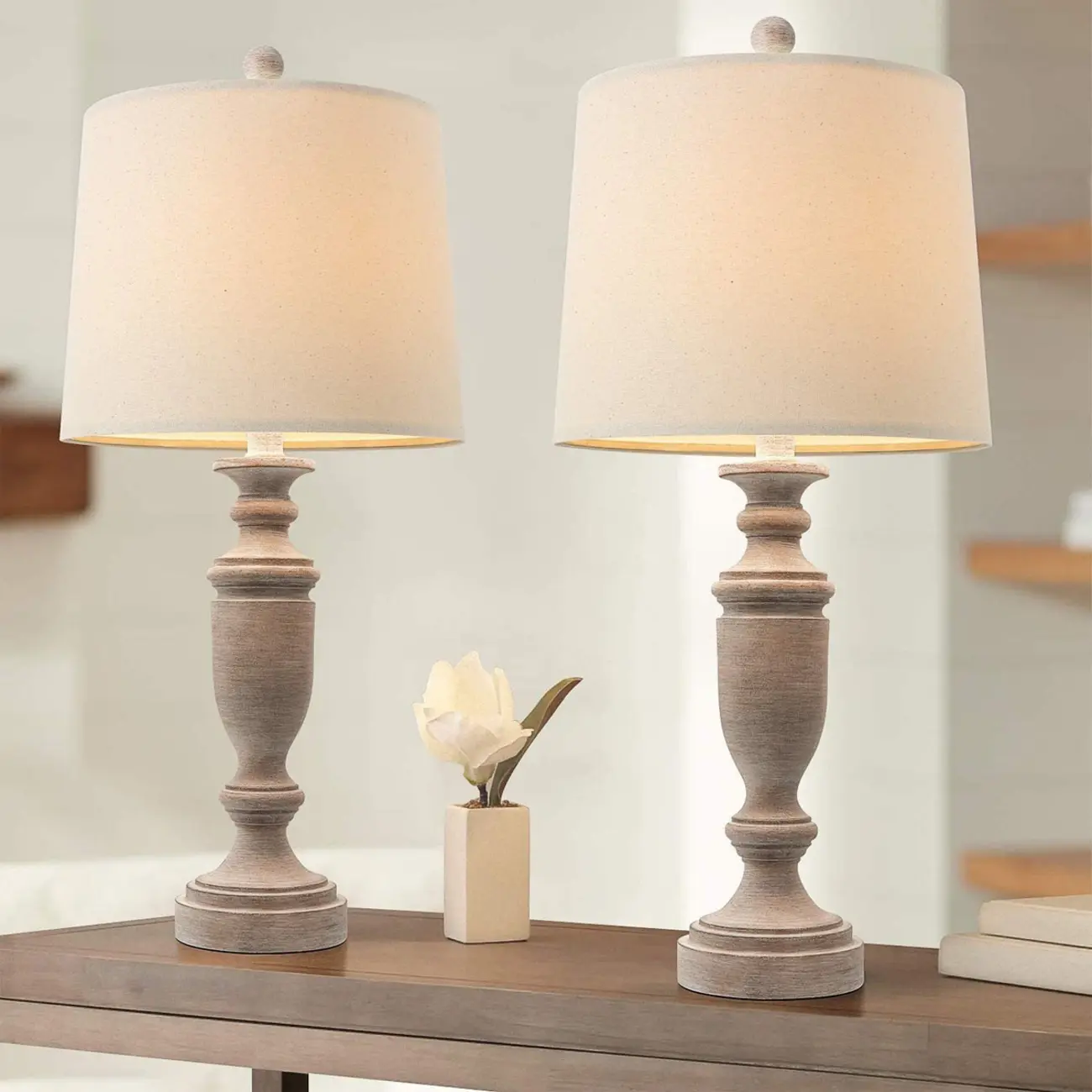Vintage Farmhouse Touch Control Table Lamp with Fabric Shade Image - 1 | homeyfad