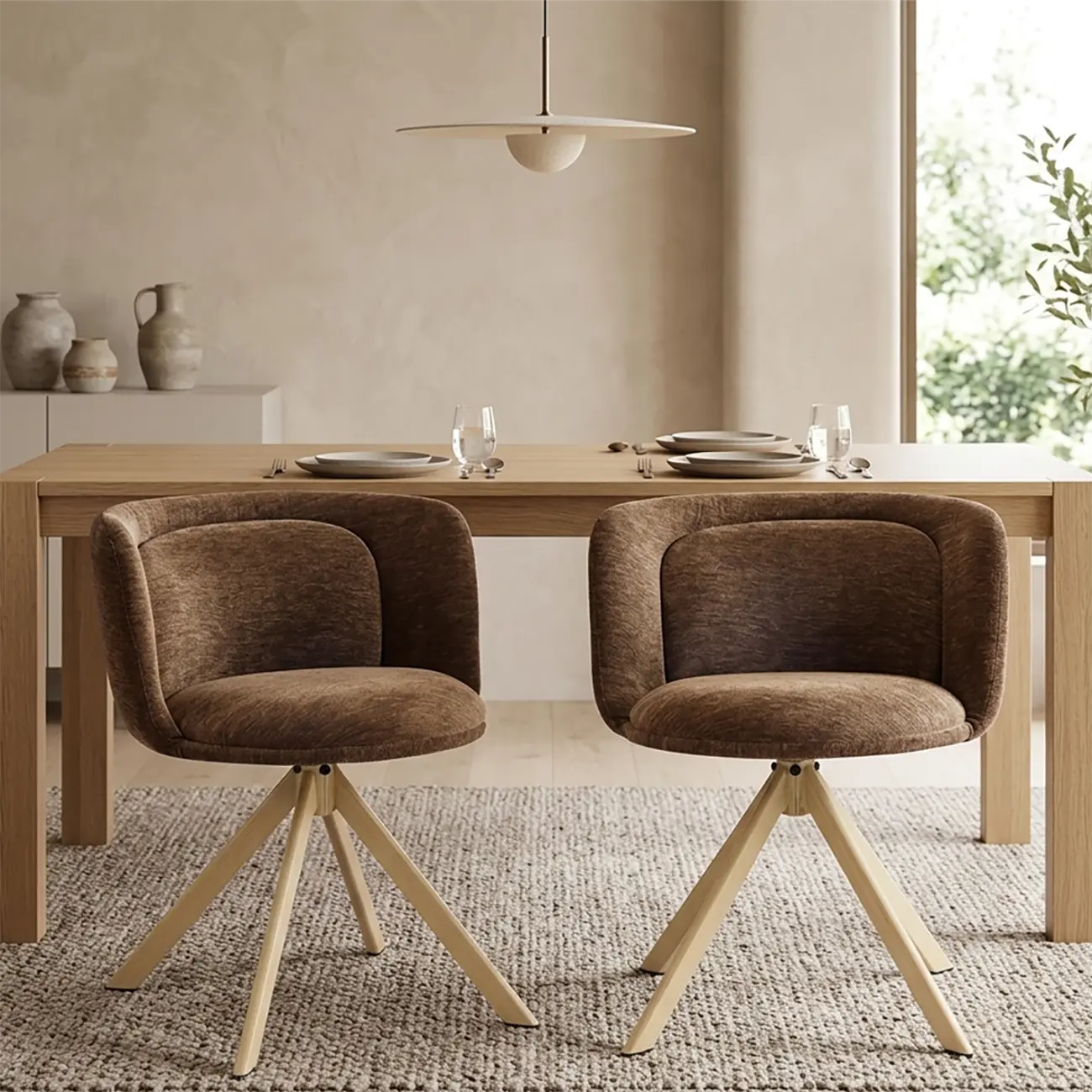 Modern Low Back Chenille Fabric Swivel Dining Chairs Set of 2 Image - 10 | homeyfad