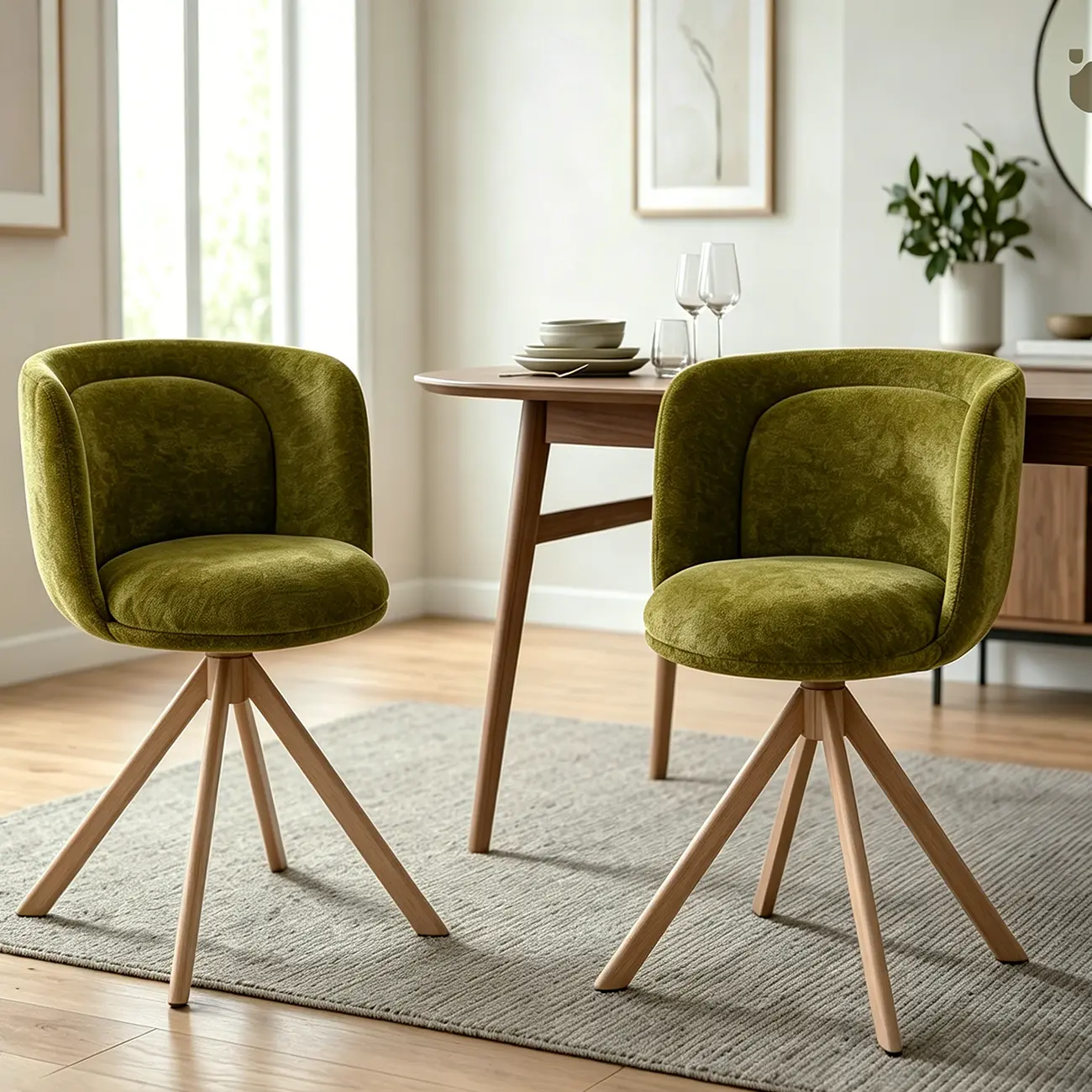 Modern Low Back Chenille Fabric Swivel Dining Chairs Set of 2 Image - 2 | homeyfad