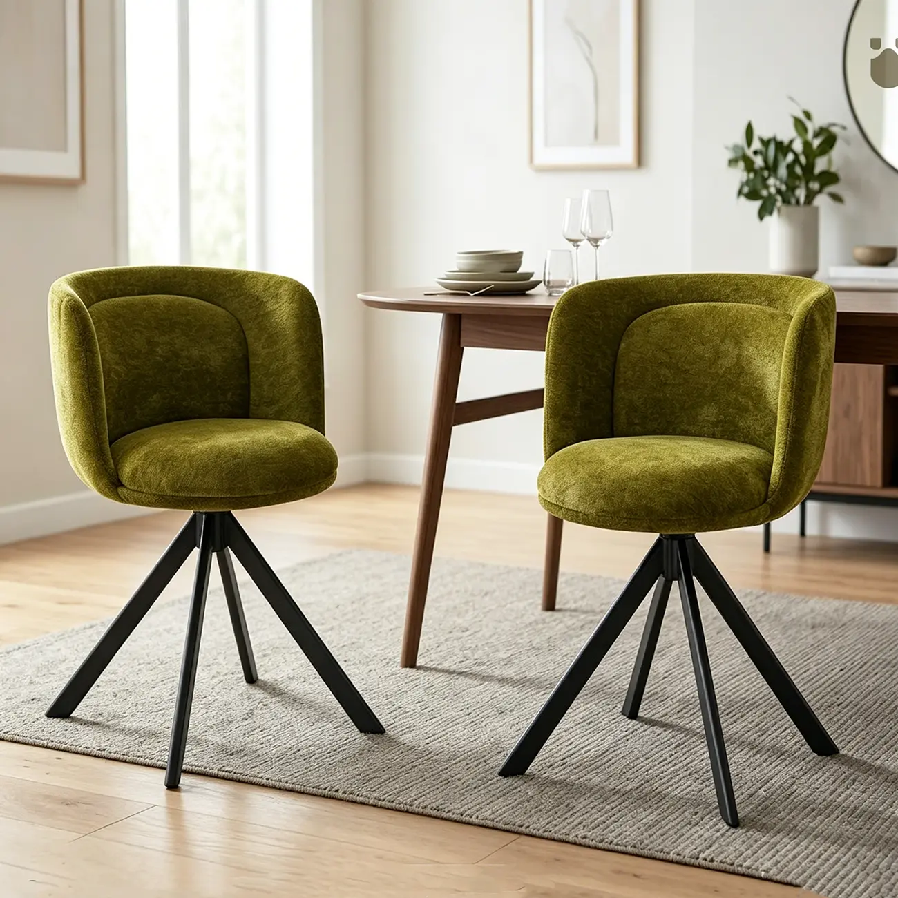 Modern Low Back Chenille Fabric Swivel Dining Chairs Set of 2 Image - 7 | homeyfad