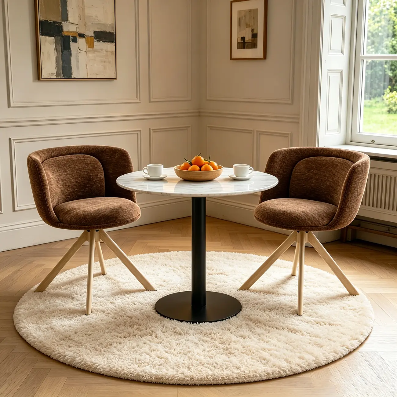 Modern Low Back Chenille Fabric Swivel Dining Chairs Set of 2 Image - 1 | homeyfad