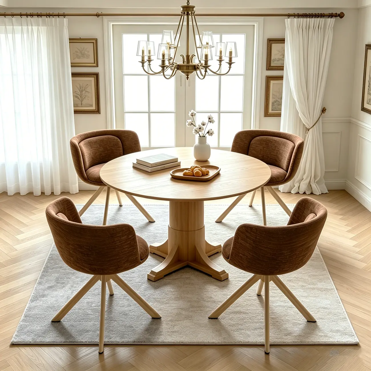 Modern Low Back Chenille Fabric Swivel Dining Chairs Set of 2 Image - 4 | homeyfad