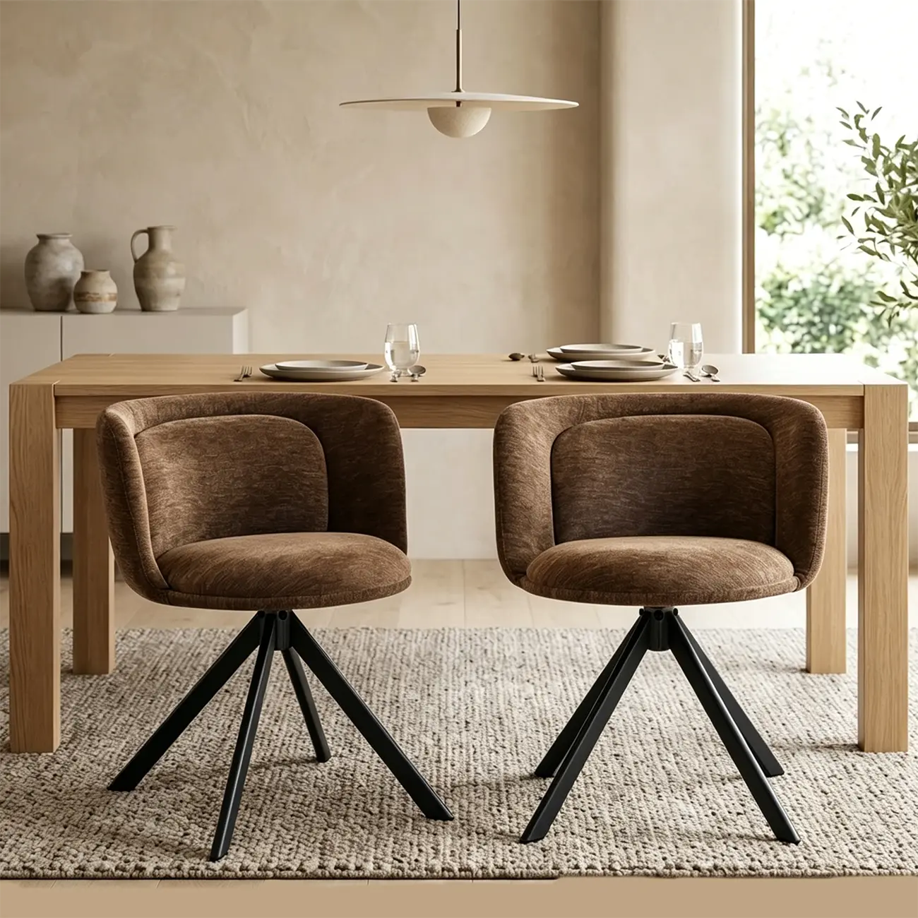 Modern Low Back Chenille Fabric Swivel Dining Chairs Set of 2 Image - 9 | homeyfad