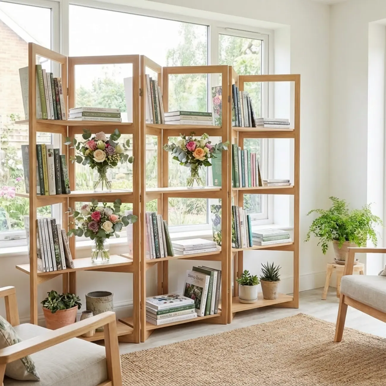 Solid Wood Folding Open Shelf Room Divider Bookcase Image - 1 | homeyfad