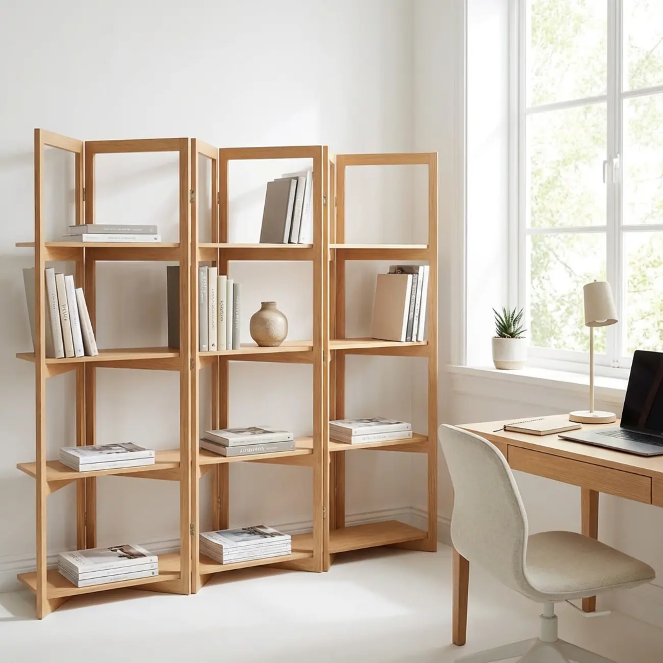 Solid Wood Folding Open Shelf Room Divider Bookcase Image - 11 | homeyfad