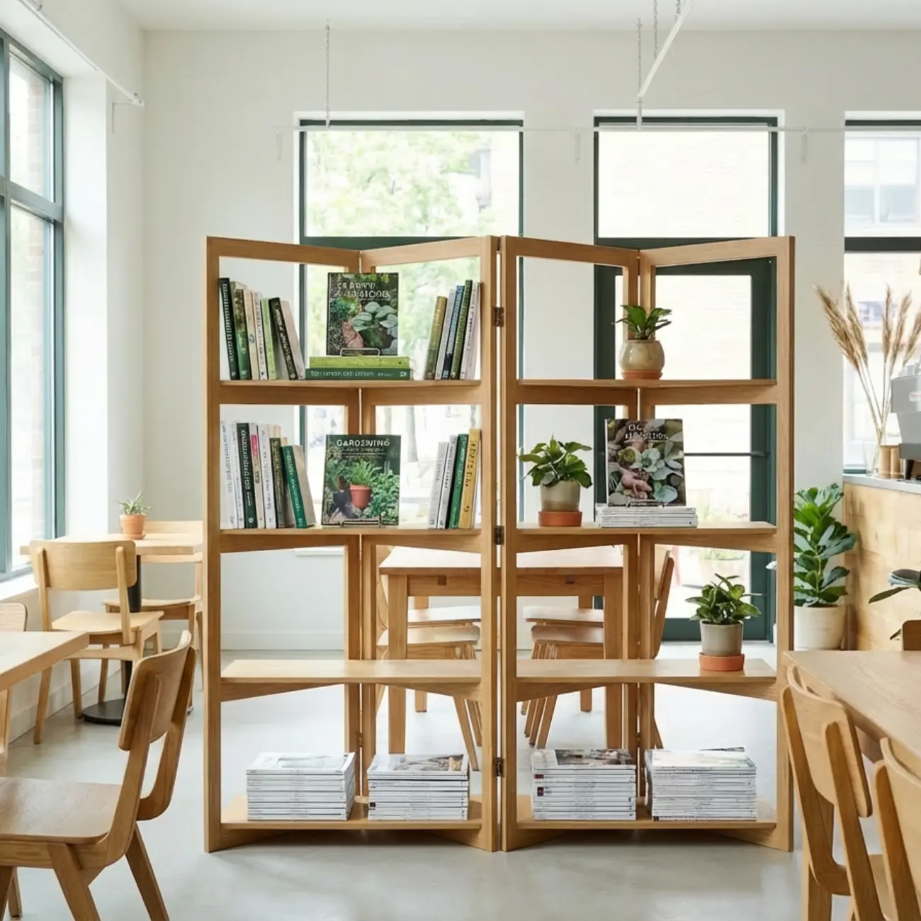 Solid Wood Folding Open Shelf Room Divider Bookcase Image - 10 | homeyfad
