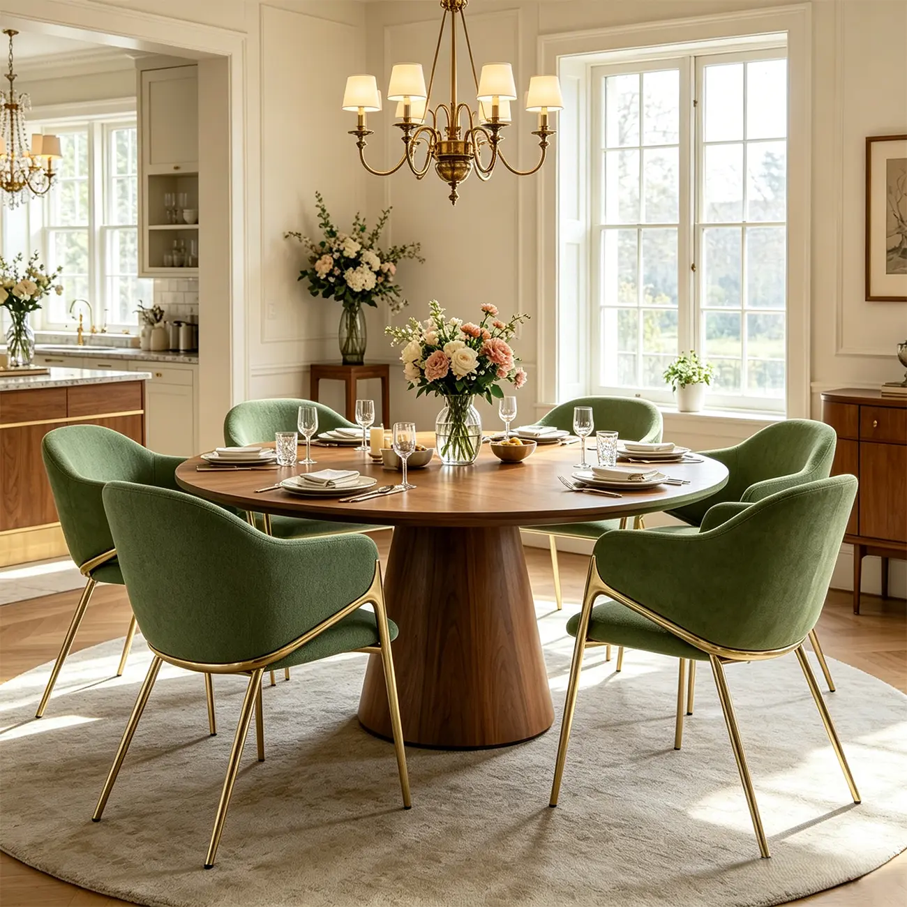 Contemporary Boucle Upholstered Dining Chair With Gold Finish Image - 5 | homeyfad