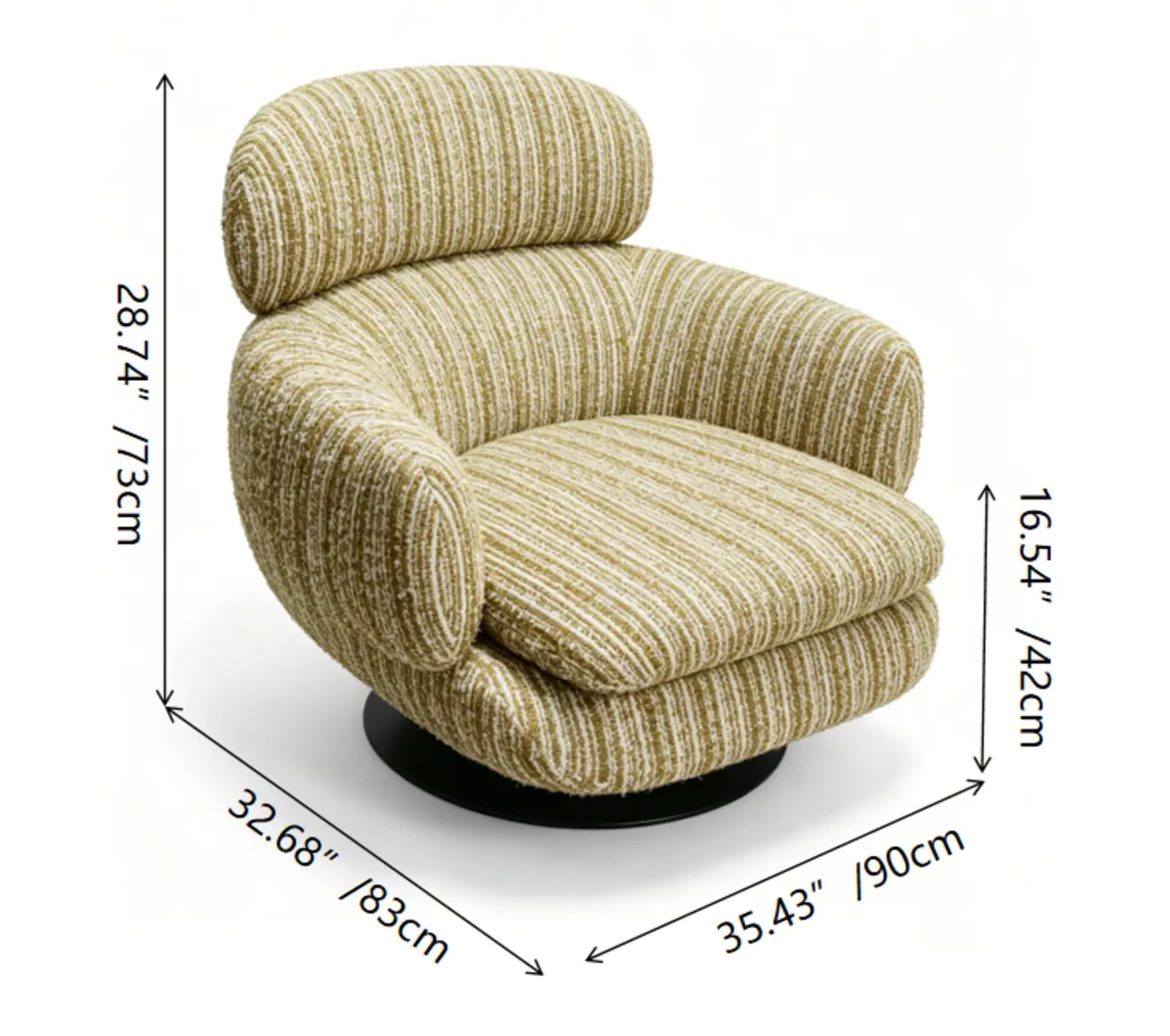 Modern Textured Upholstered 360° Swivel Accent Chair with Curved Back #size | homeyfad