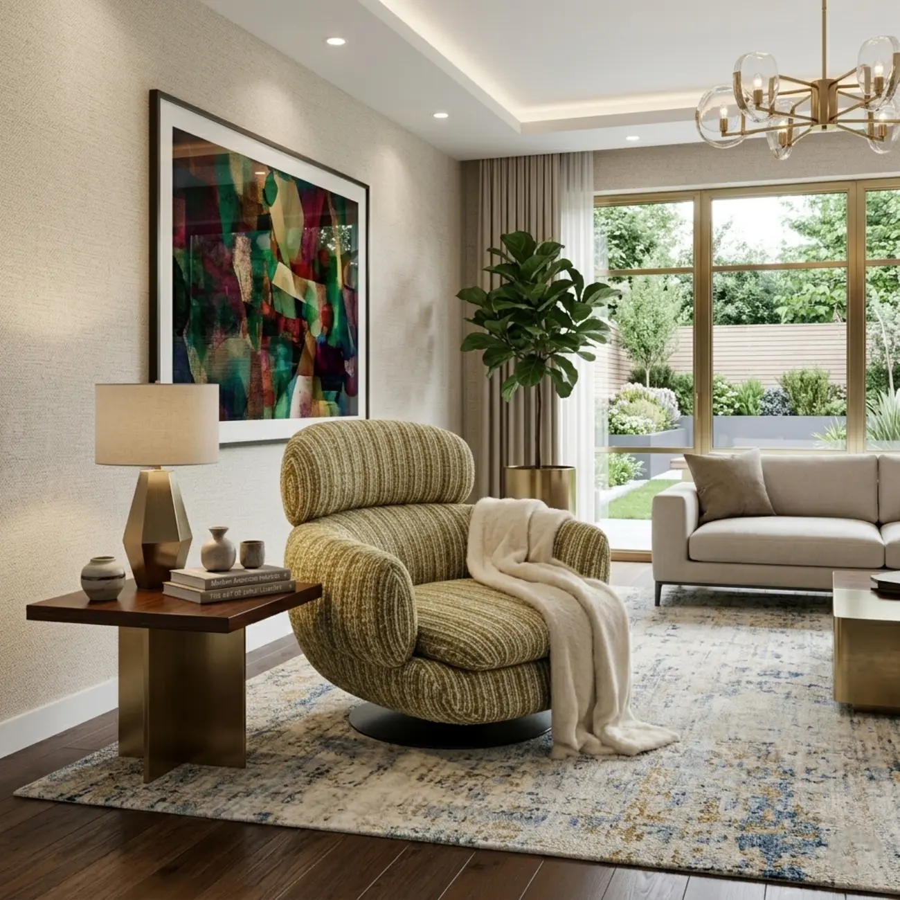 Modern Textured Upholstered 360° Swivel Accent Chair with Curved Back Image - 4 | homeyfad