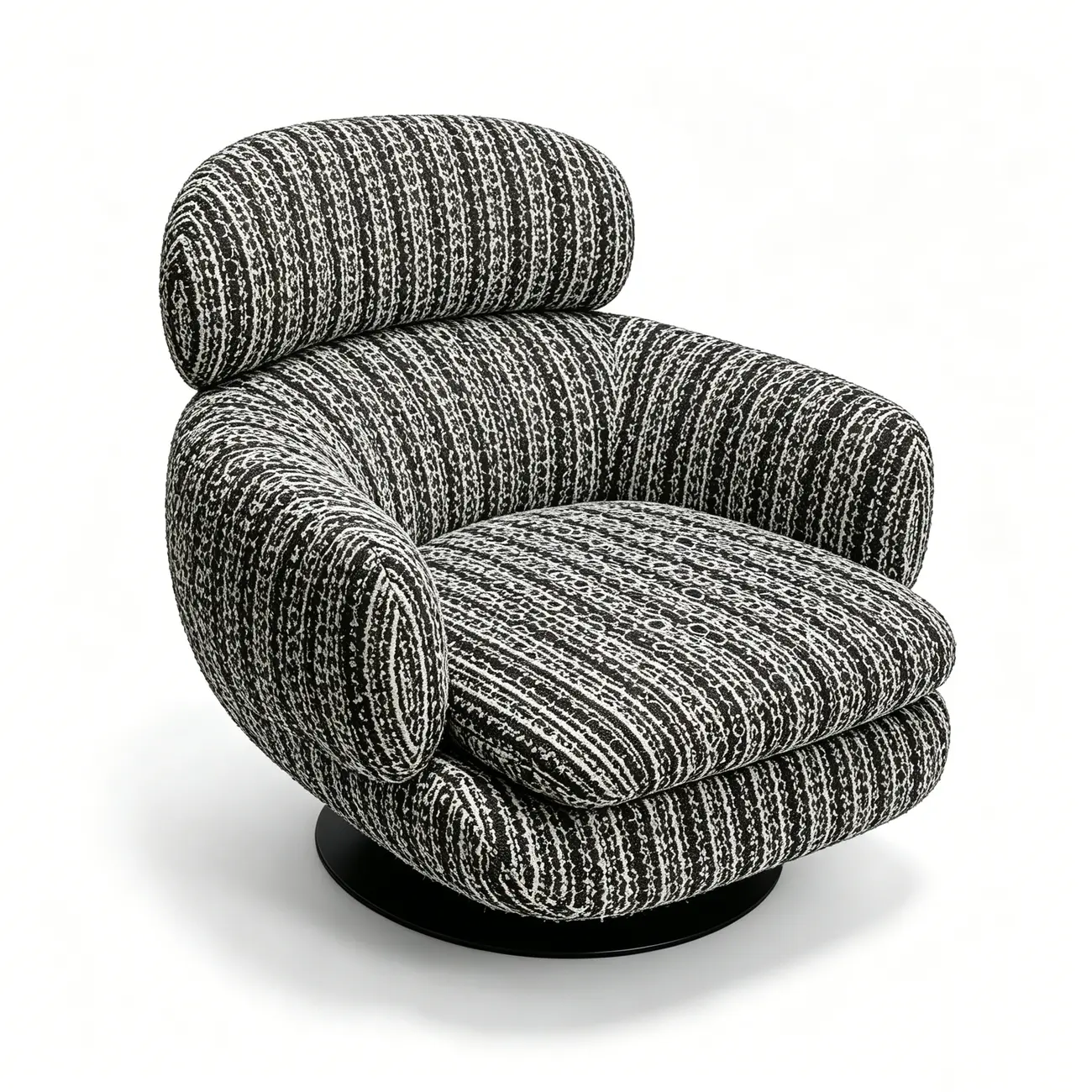 Modern Textured Upholstered 360° Swivel Accent Chair with Curved Back Image - 8 | homeyfad