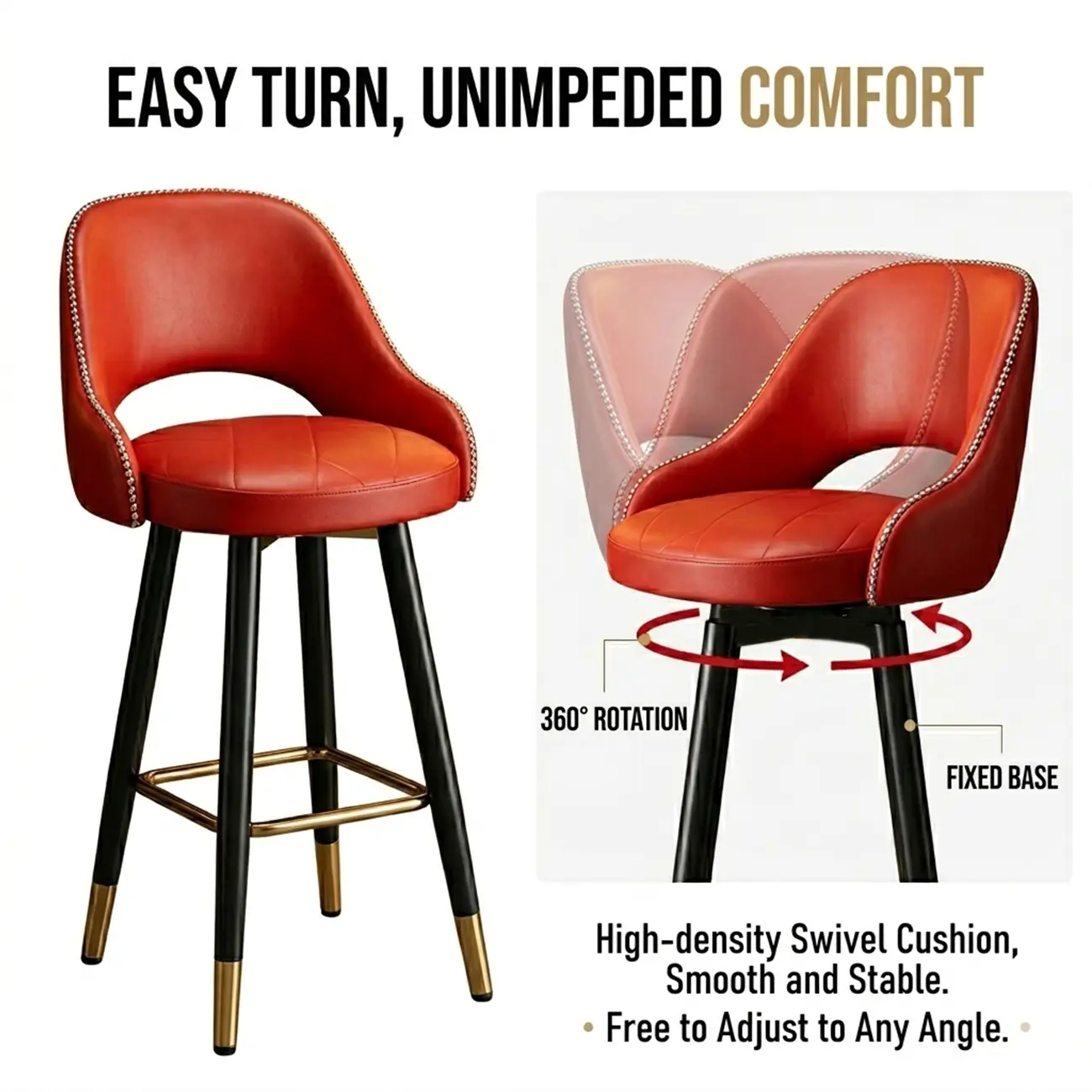Modern Round Faux Leather Curved Back Bar Stools Image - 6 | homeyfad
