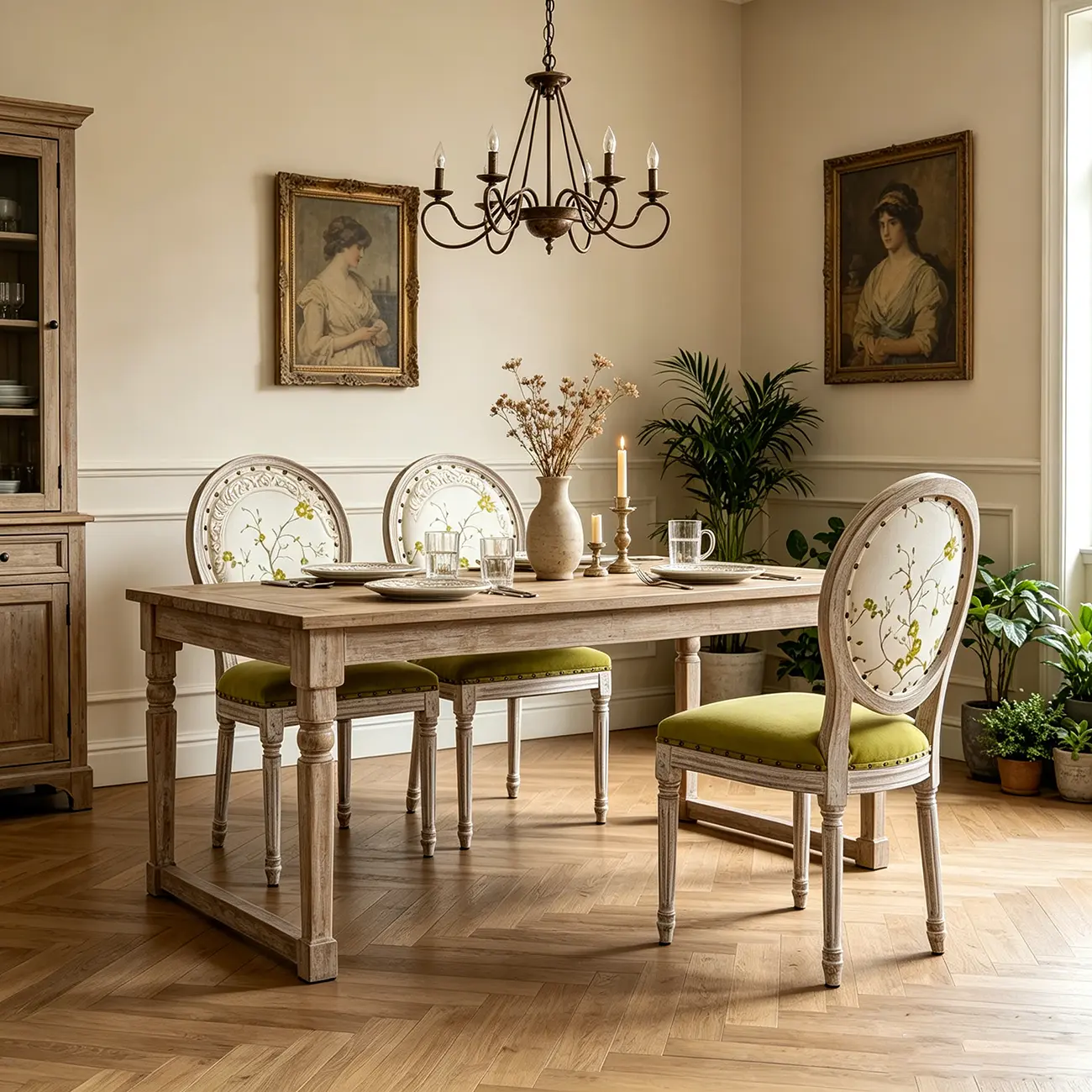 French Country Upholstered Oval Round Back Dining Chairs Solid Wood Image - 4 | homeyfad