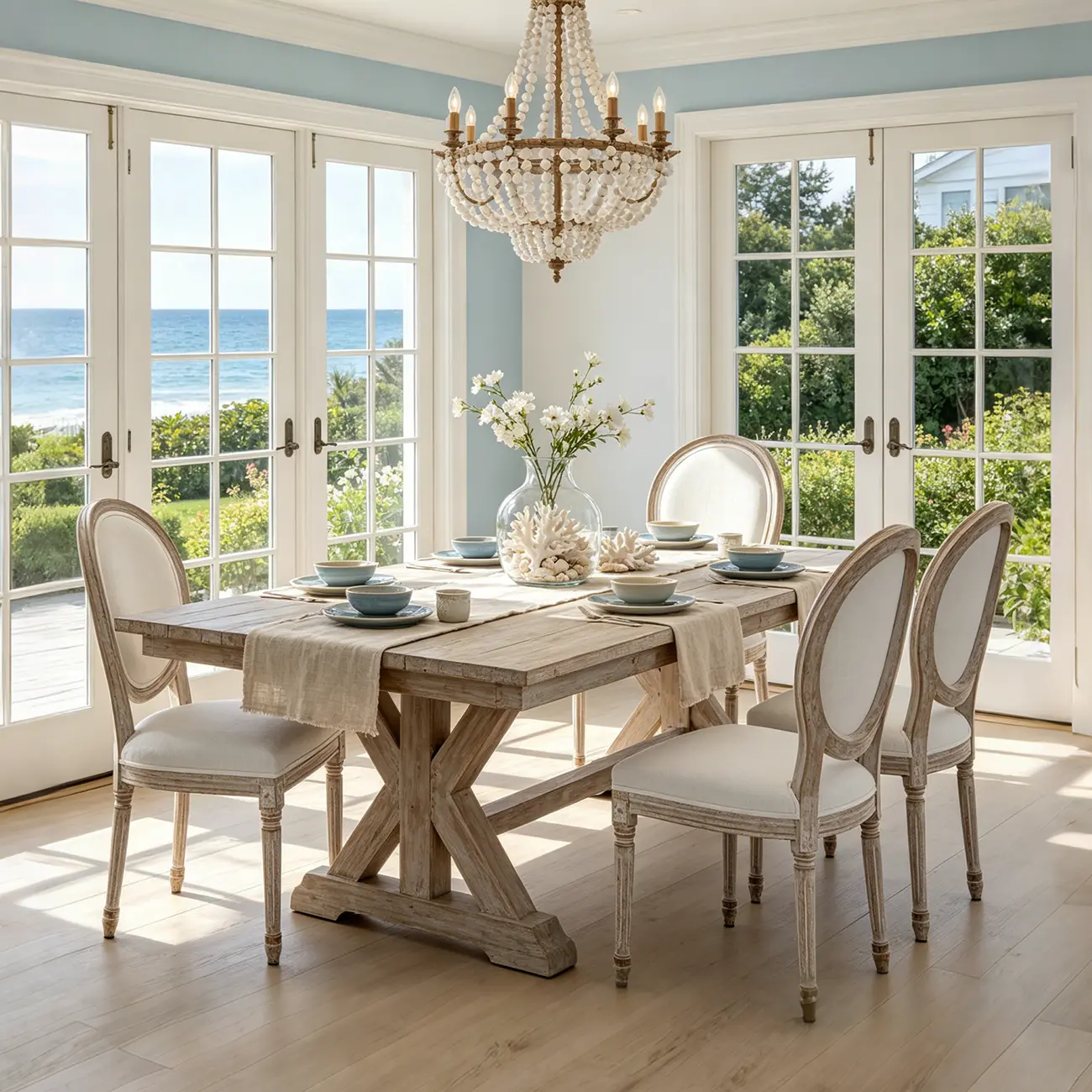 French Country Upholstered Oval Round Back Dining Chairs Solid Wood Image - 3 | homeyfad