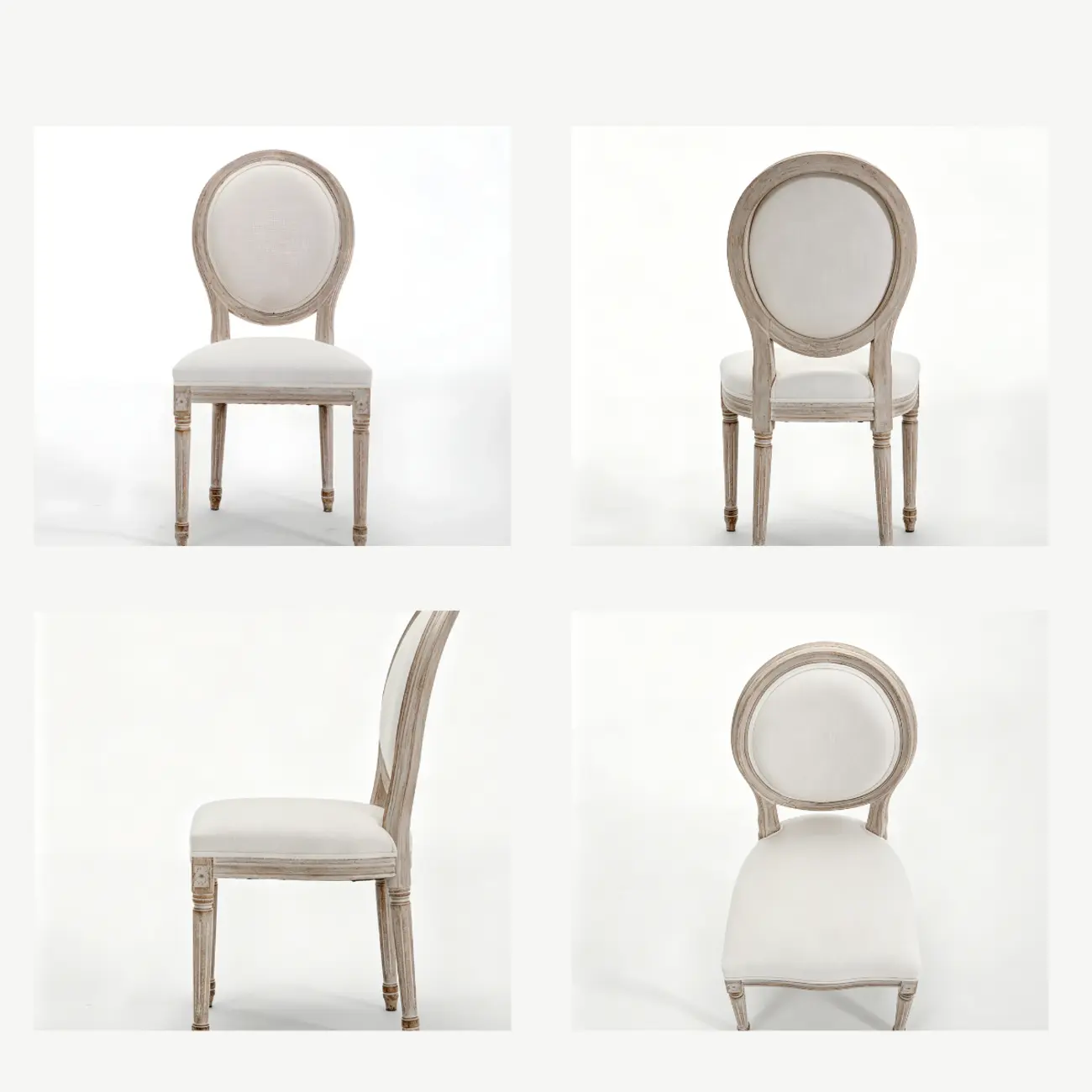 French Country Upholstered Oval Round Back Dining Chairs Solid Wood Image - 9 | homeyfad