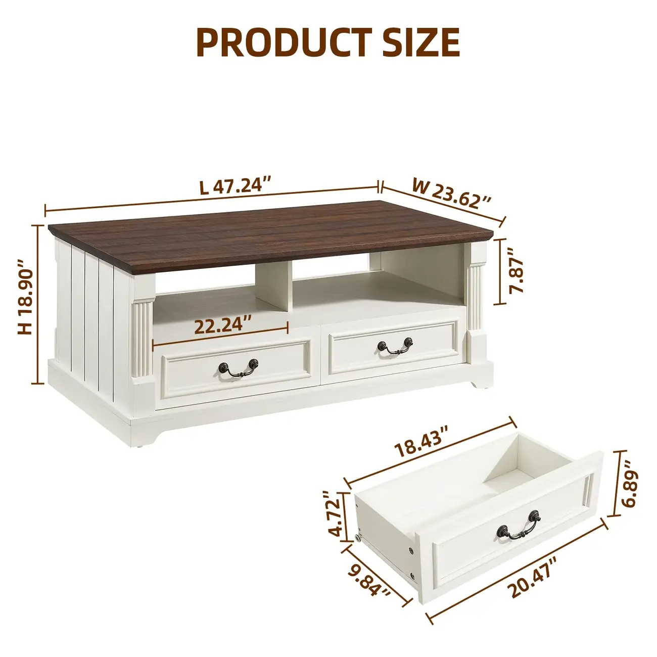 47" Living Room Farmhouse Wood Coffee Table with 4 Storage Drawers #size | homeyfad