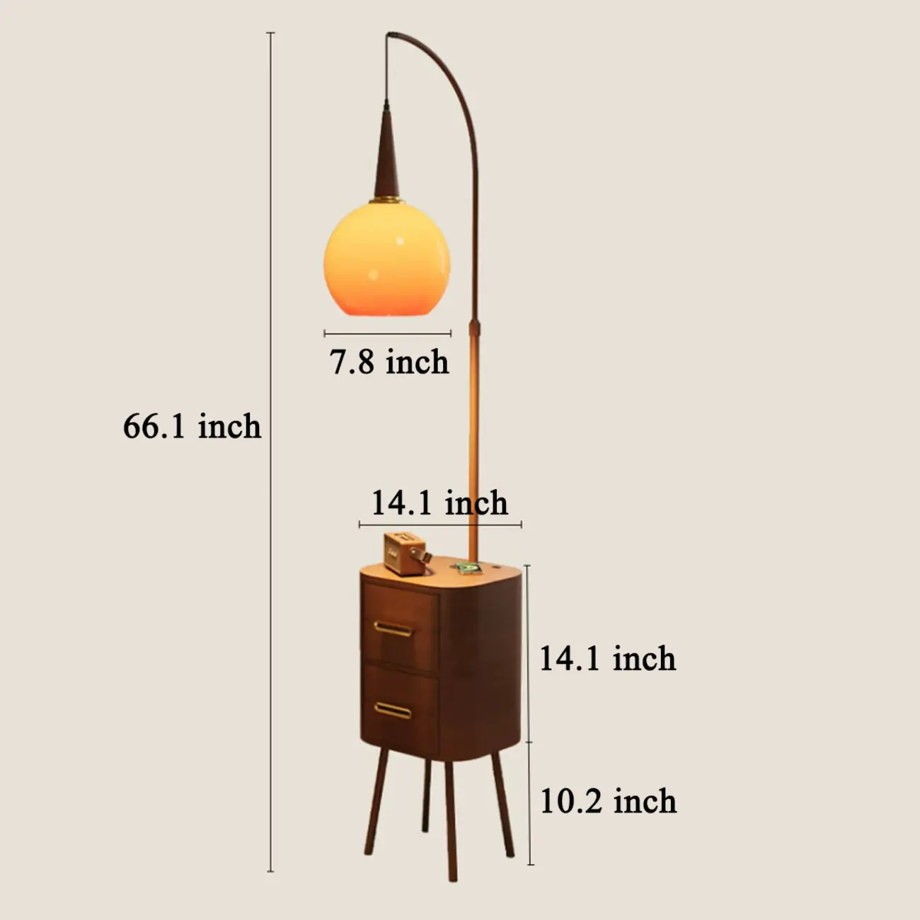 2-in-1 Mid-century Modern End Table Floor Lamp With 2 Drawers #size | homeyfad