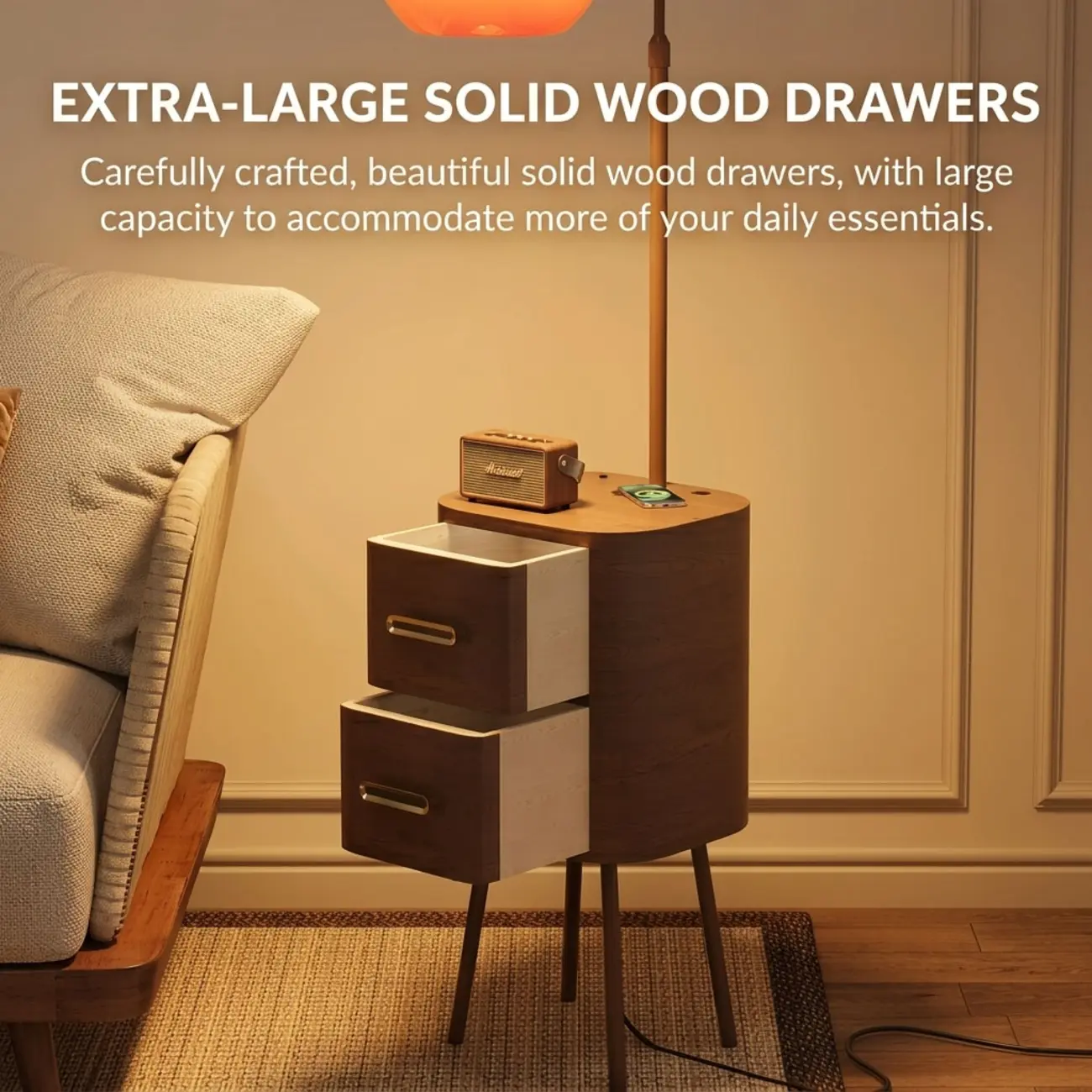 2-in-1 Mid-century Modern End Table Floor Lamp With 2 Drawers Image - 4 | homeyfad